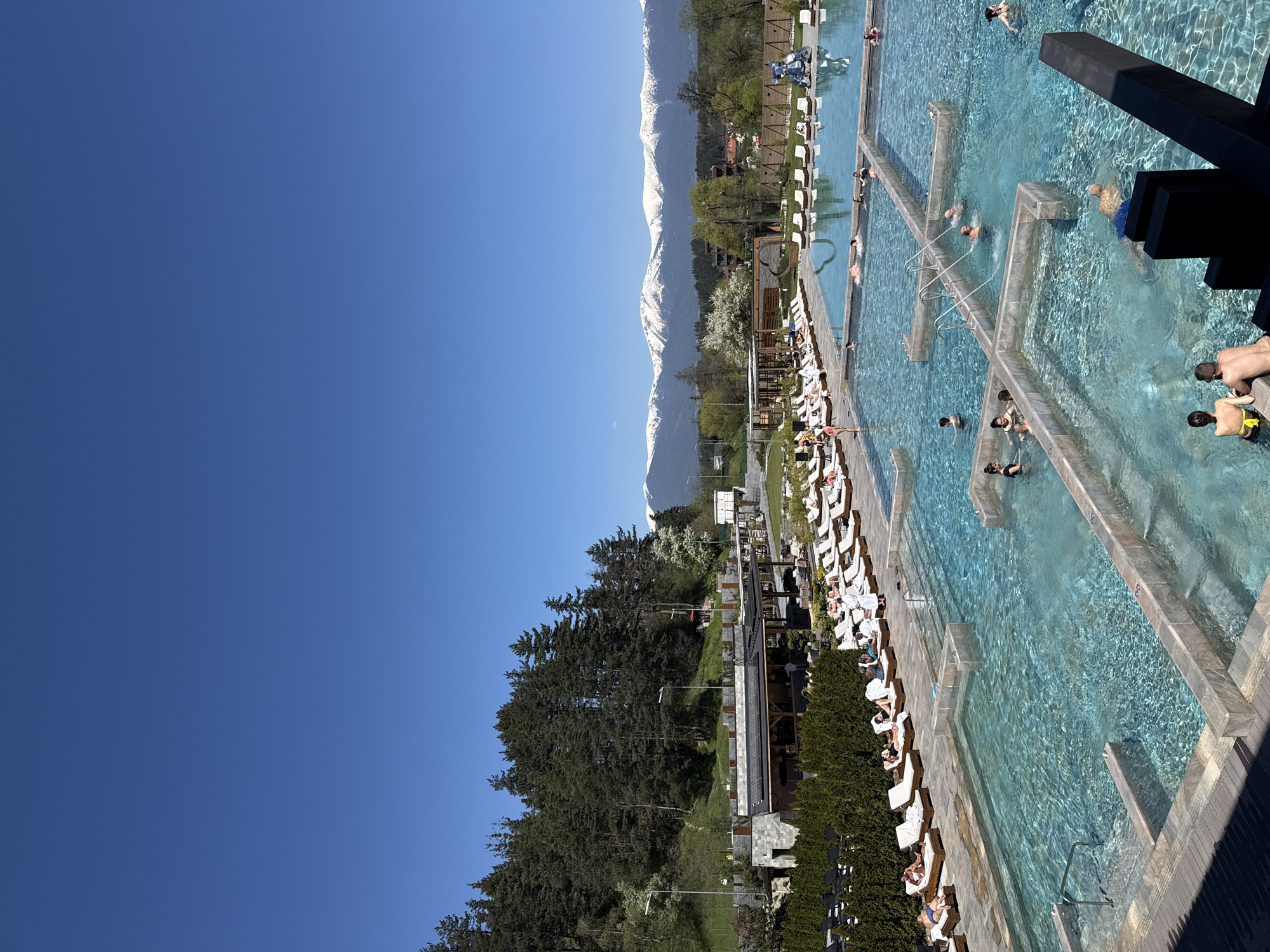 Clear skies over thermal pools in Bania, Bulgaria