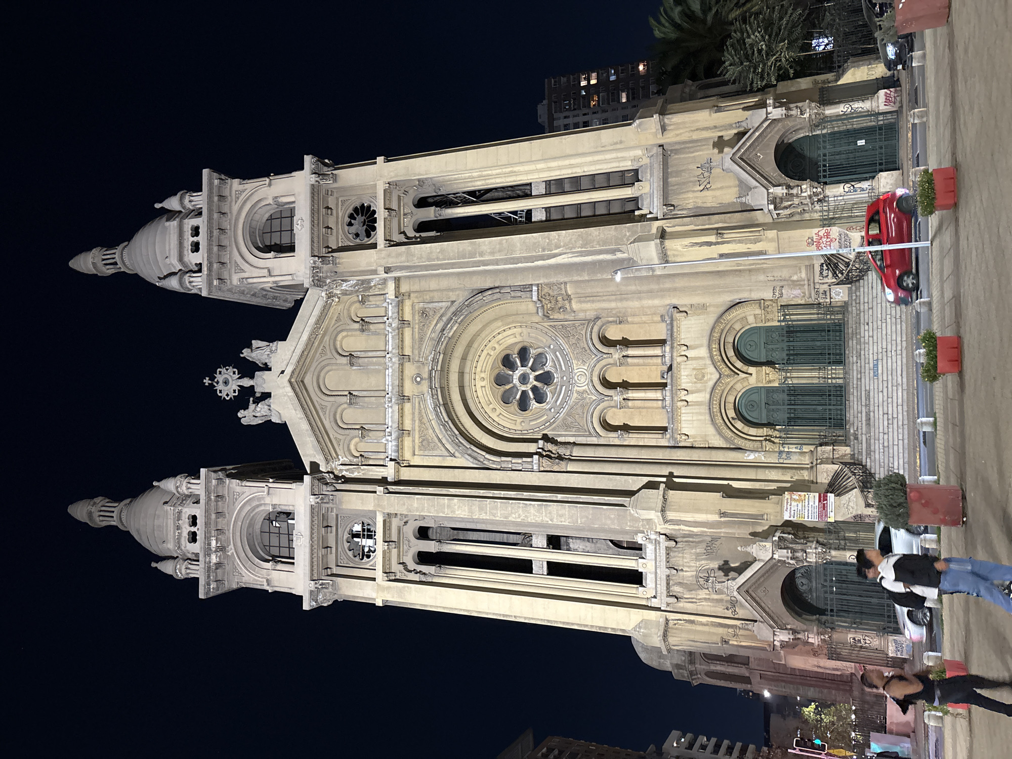 Santiago's Metropolitan Cathedral illuminated at night
