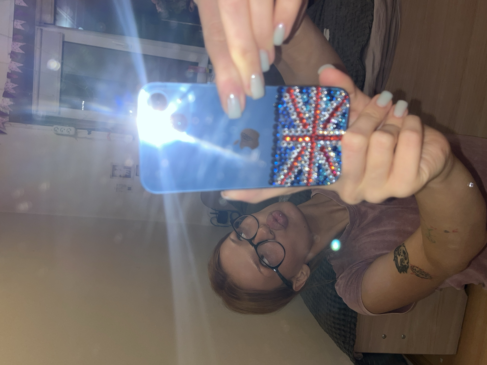 Selfie session with decorated Union Jack iPhone in Chaikovsky
