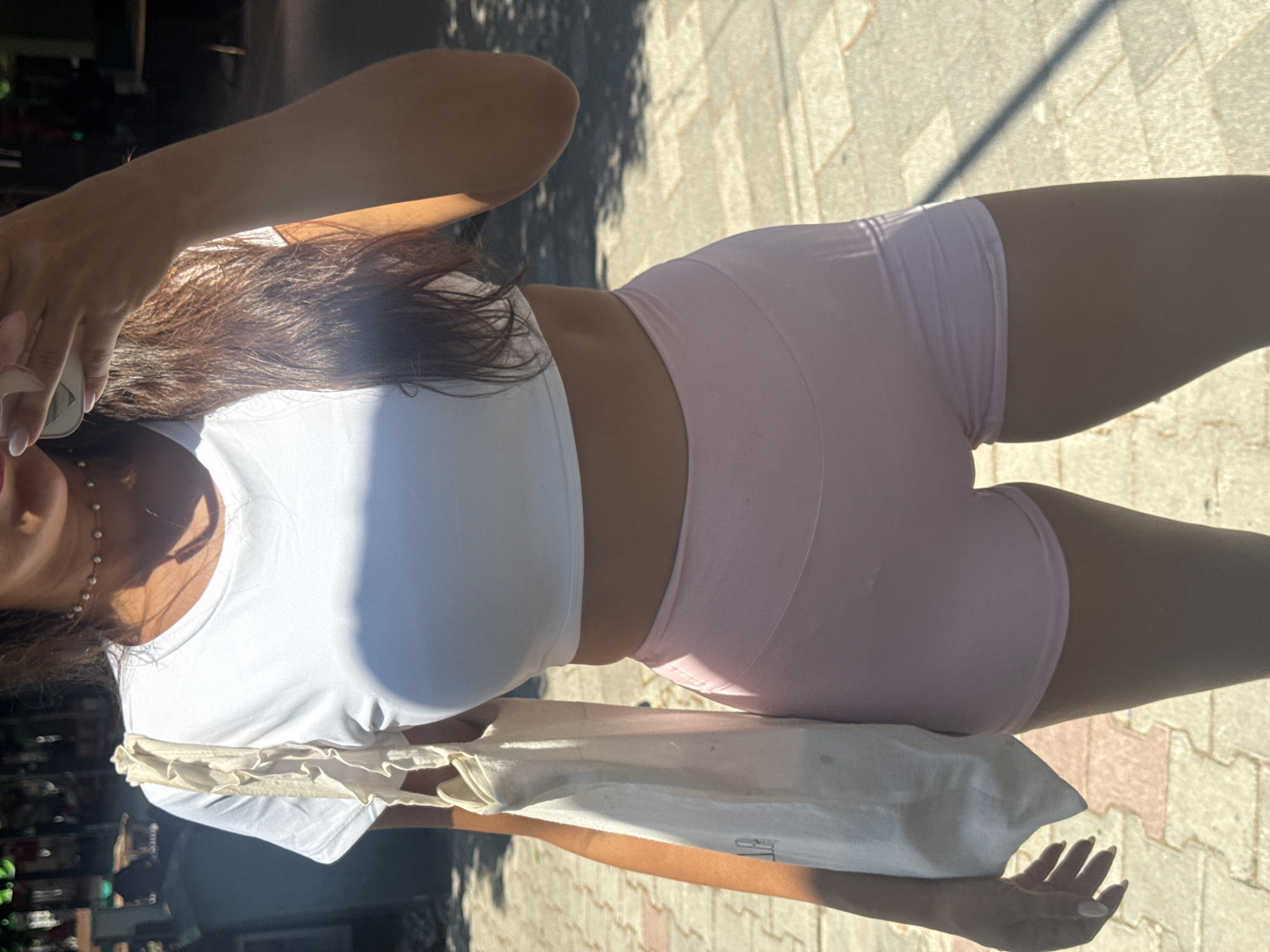 Quick selfie series around Fethiye in a matching pink and white outfit