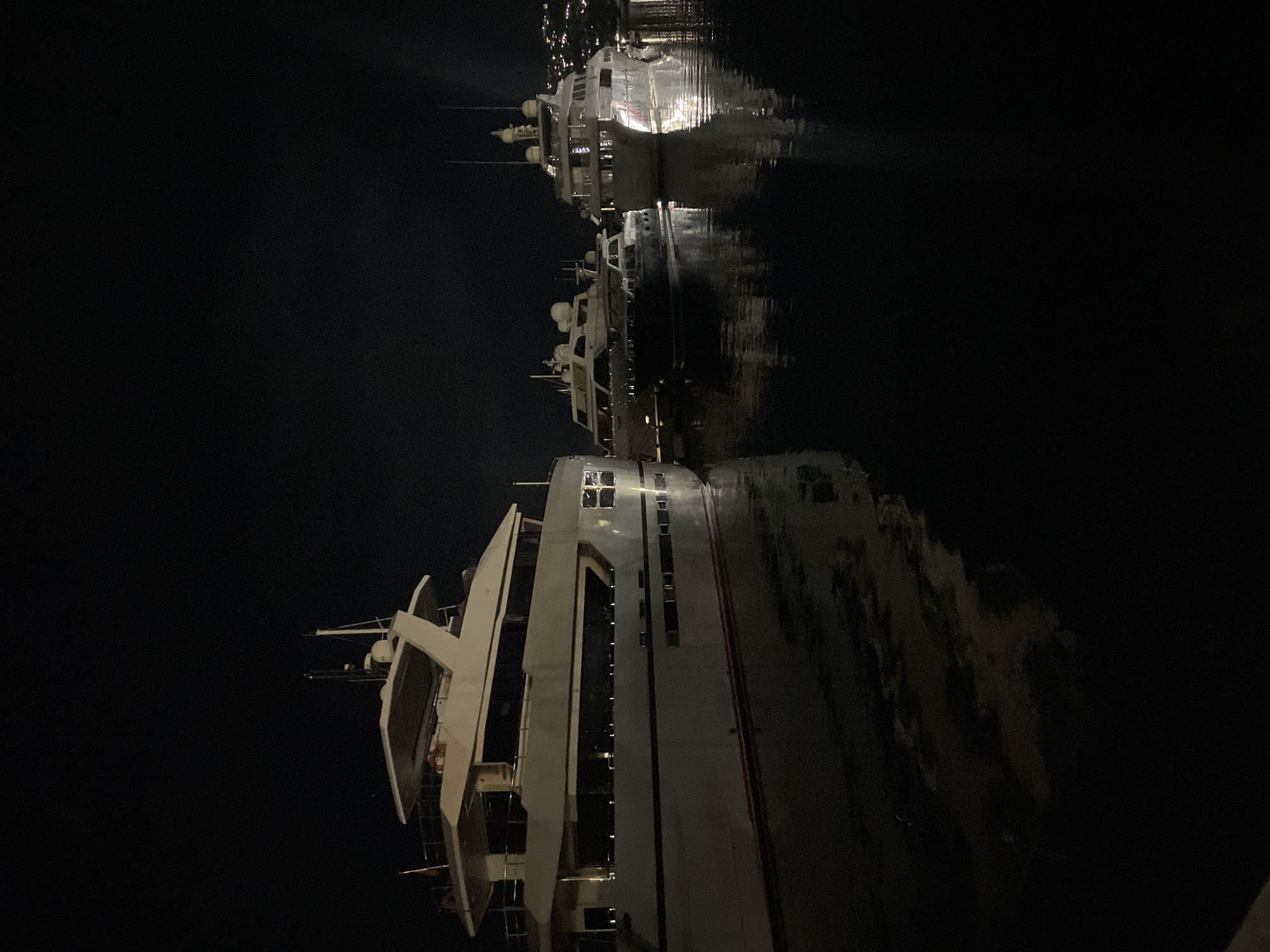 Bar Marina at night: yachts, sailboats, and a cruise ship docked