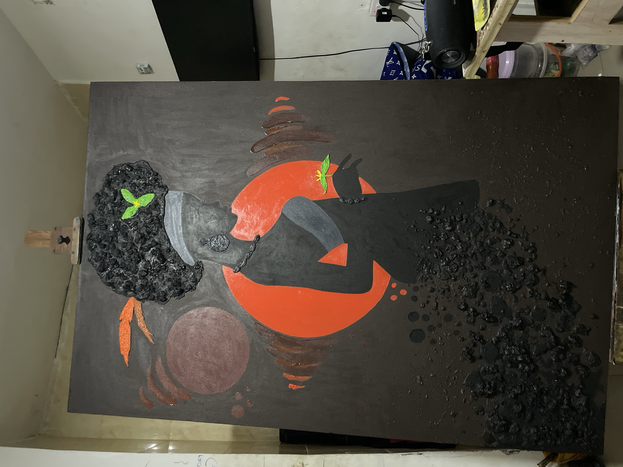 Artist creates abstract paintings in early morning studio session