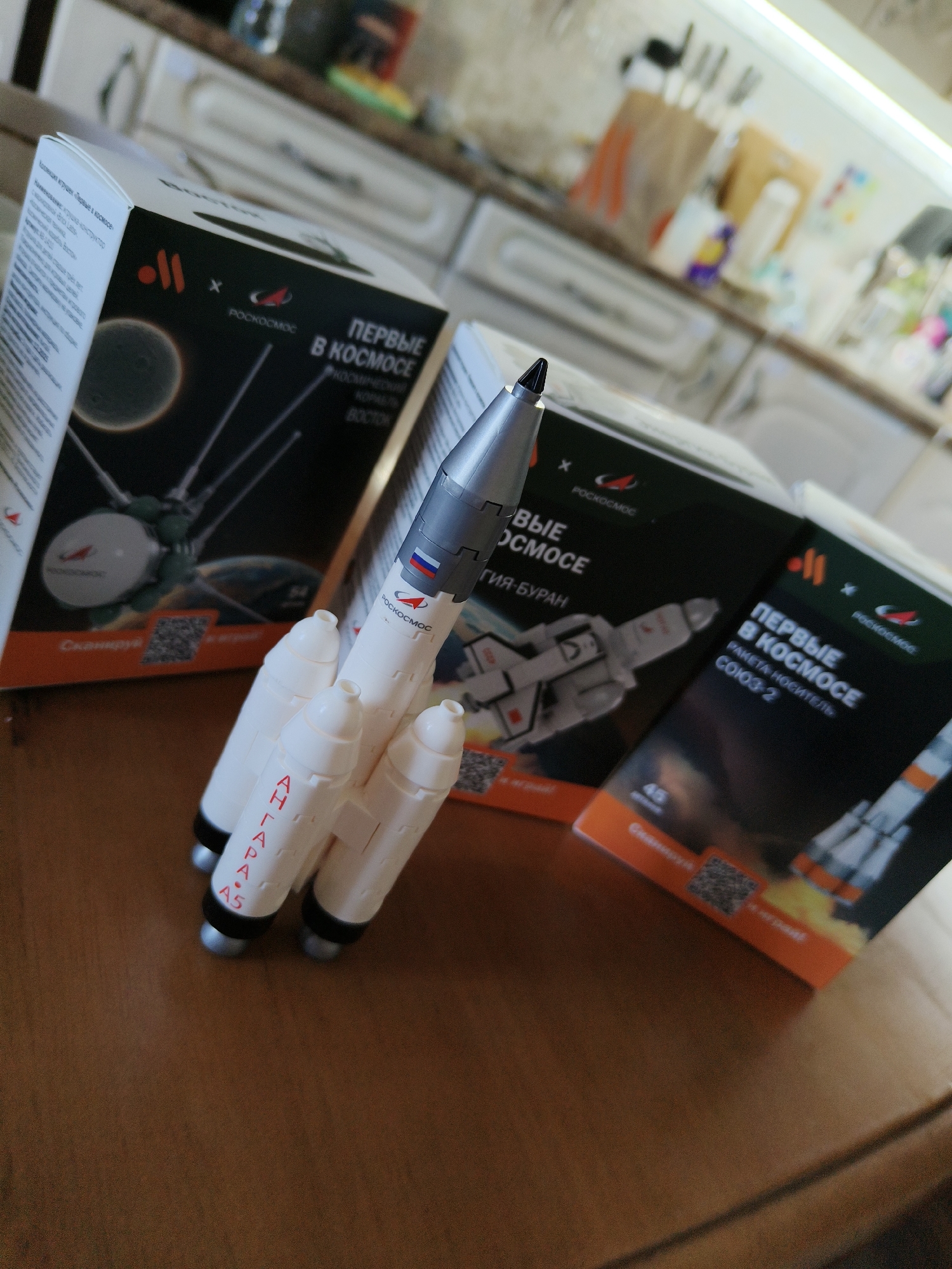 Space-themed display photographed in Saint Petersburg home
