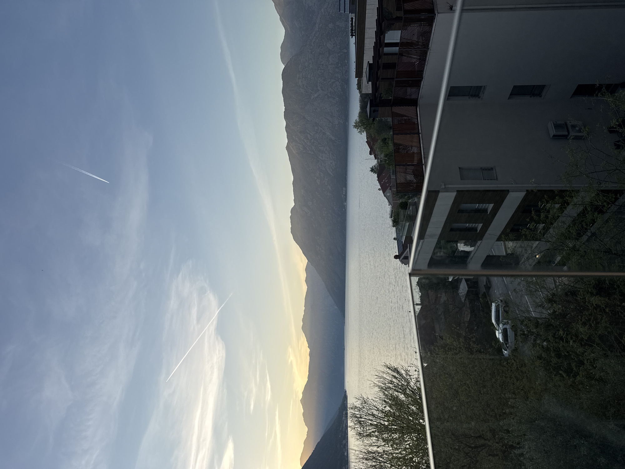 Aircraft contrails observed in skies over Dobrota, Montenegro