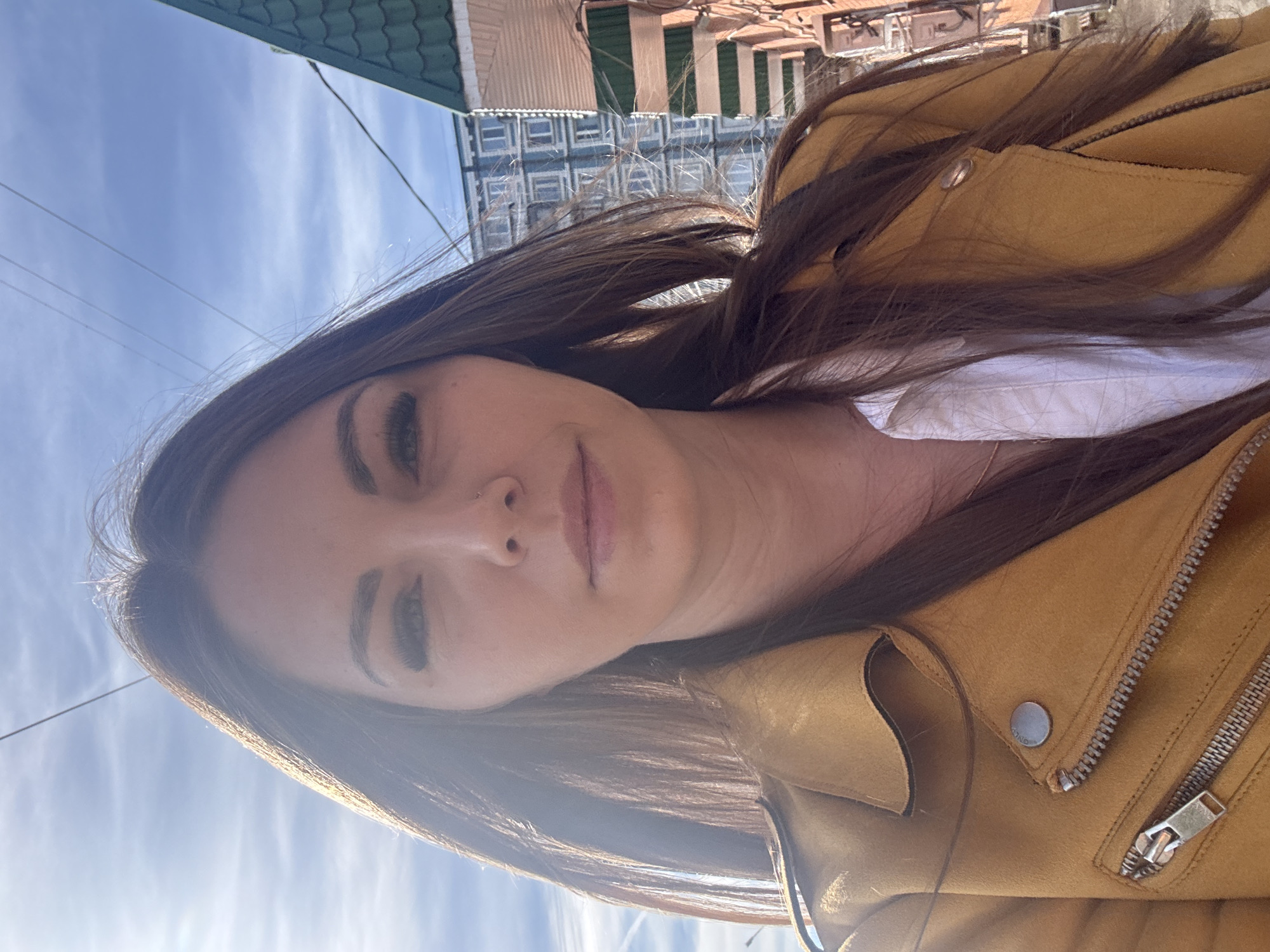Woman takes morning selfie in Klin, Russia