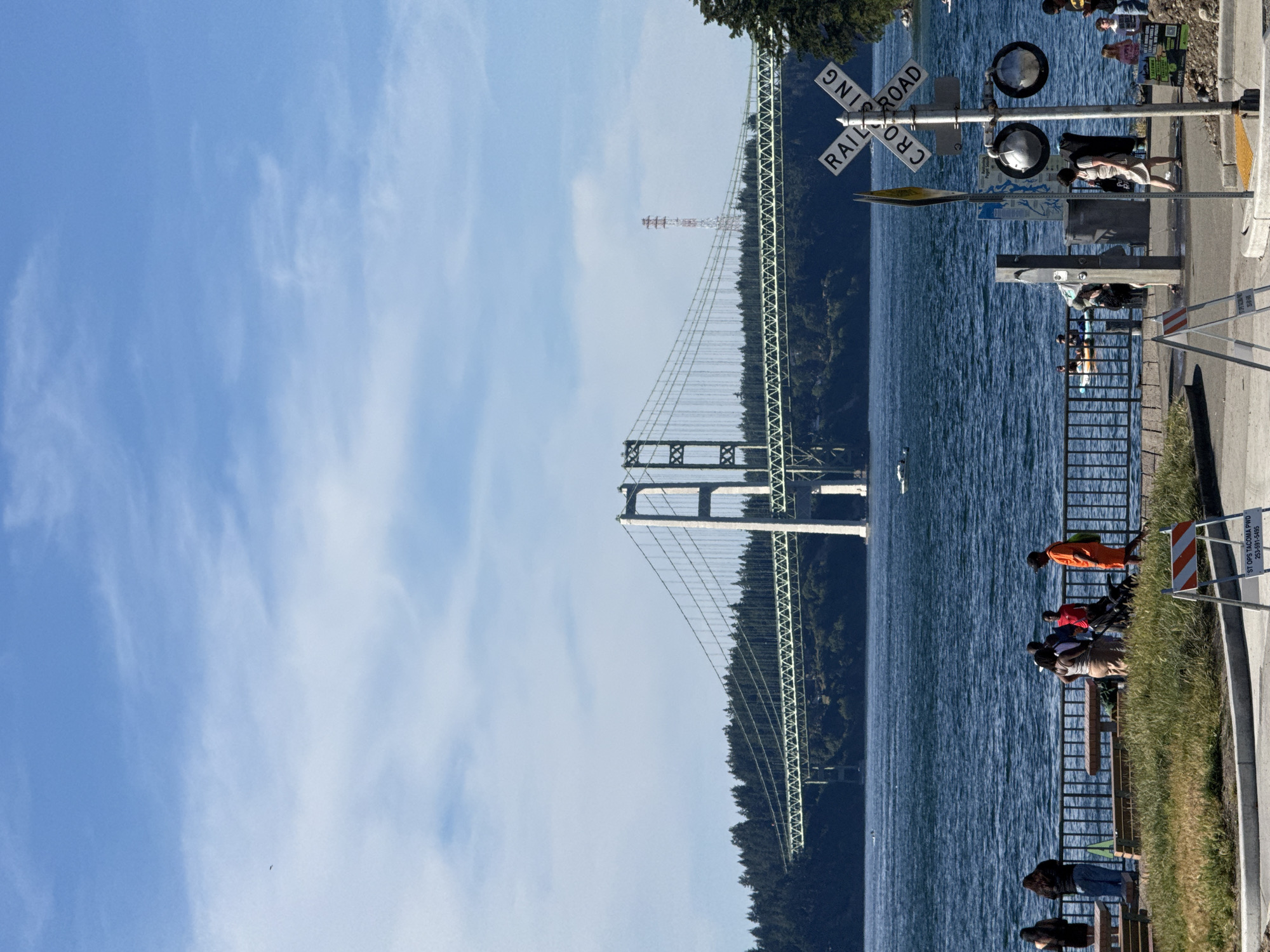 Paddleboarding session near Tacoma Narrows Bridge on Puget Sound
