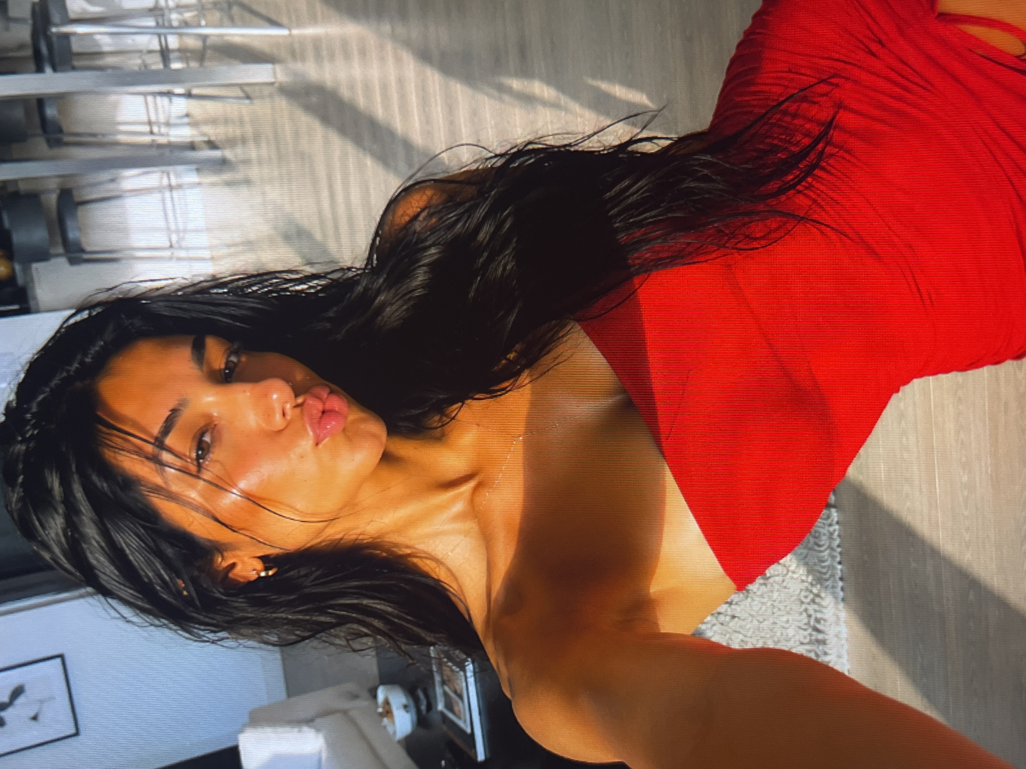 Red dress selfies and textile close-ups from an afternoon indoors