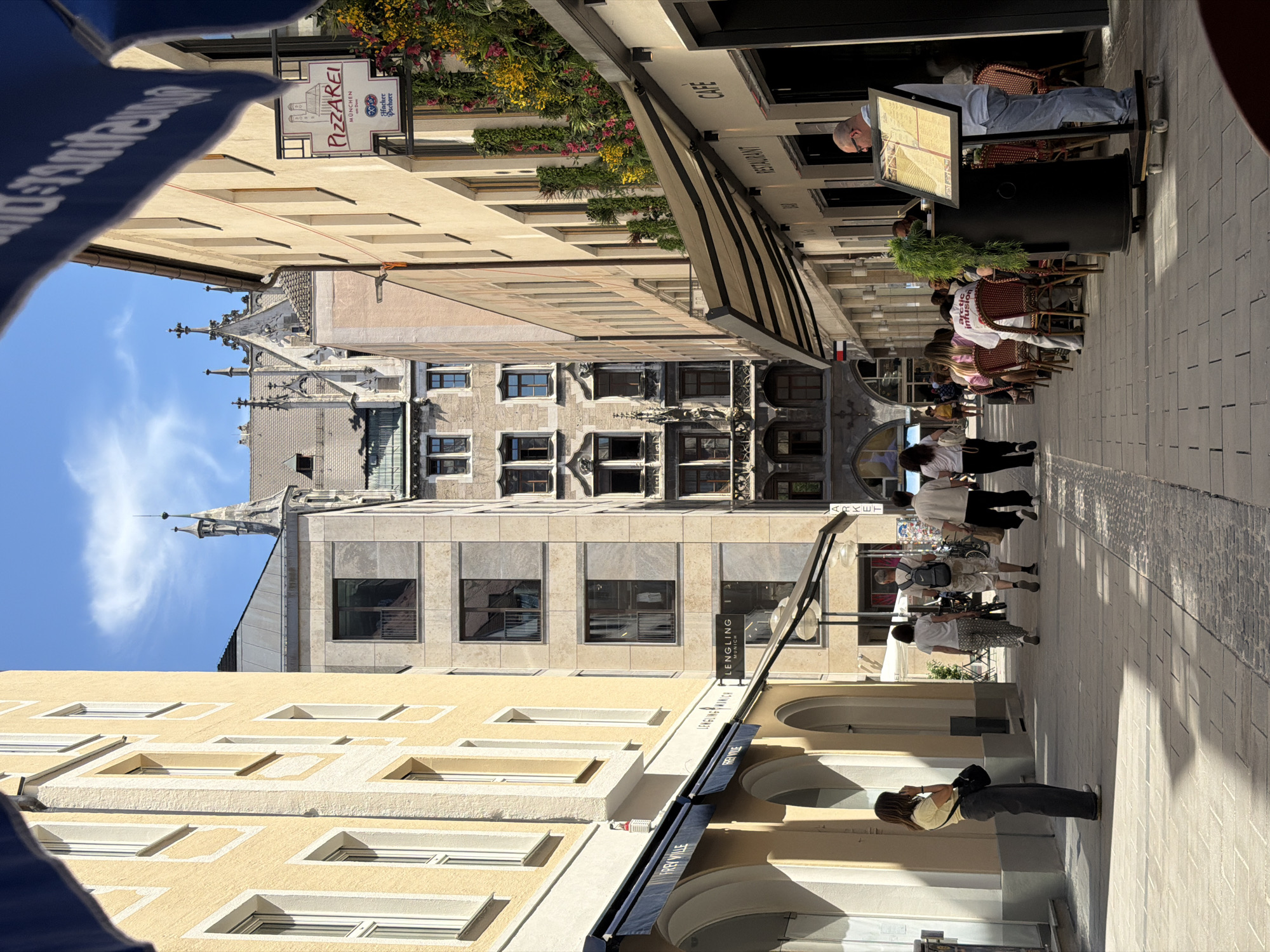 Sunny afternoon on a busy pedestrian street in central Munich