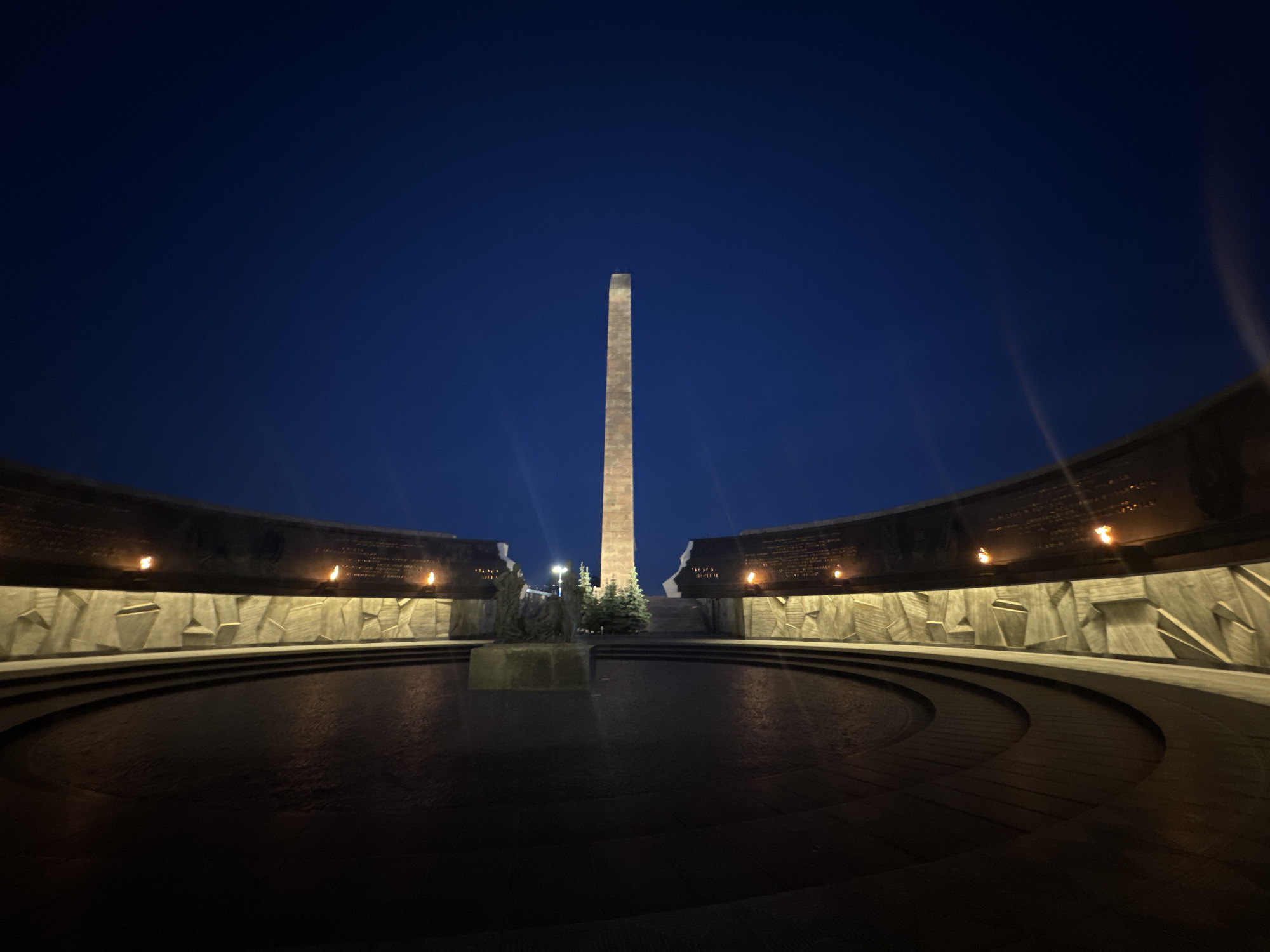Nighttime documentation of Leningrad monument in Saint Petersburg