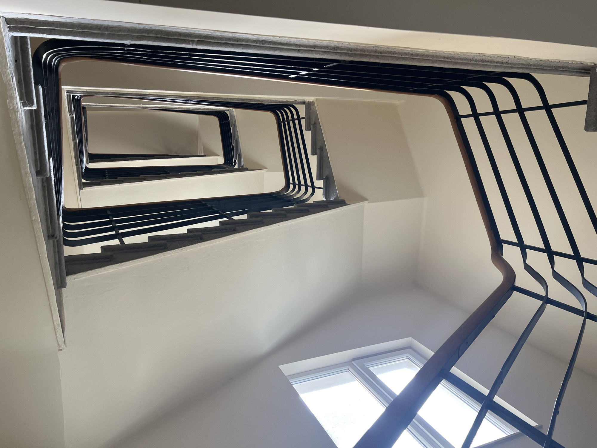 Spiral staircase photographed from below in Sofia, Bulgaria