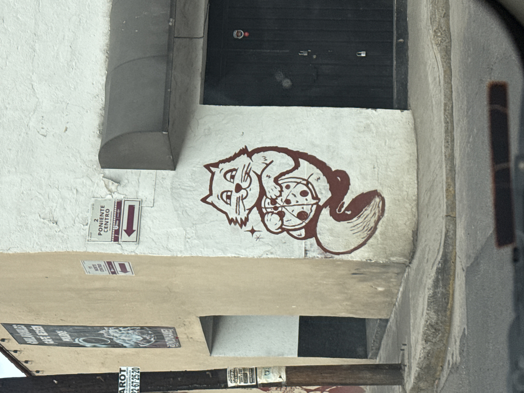 Cat-pizza mural spotted on Cholula building exterior
