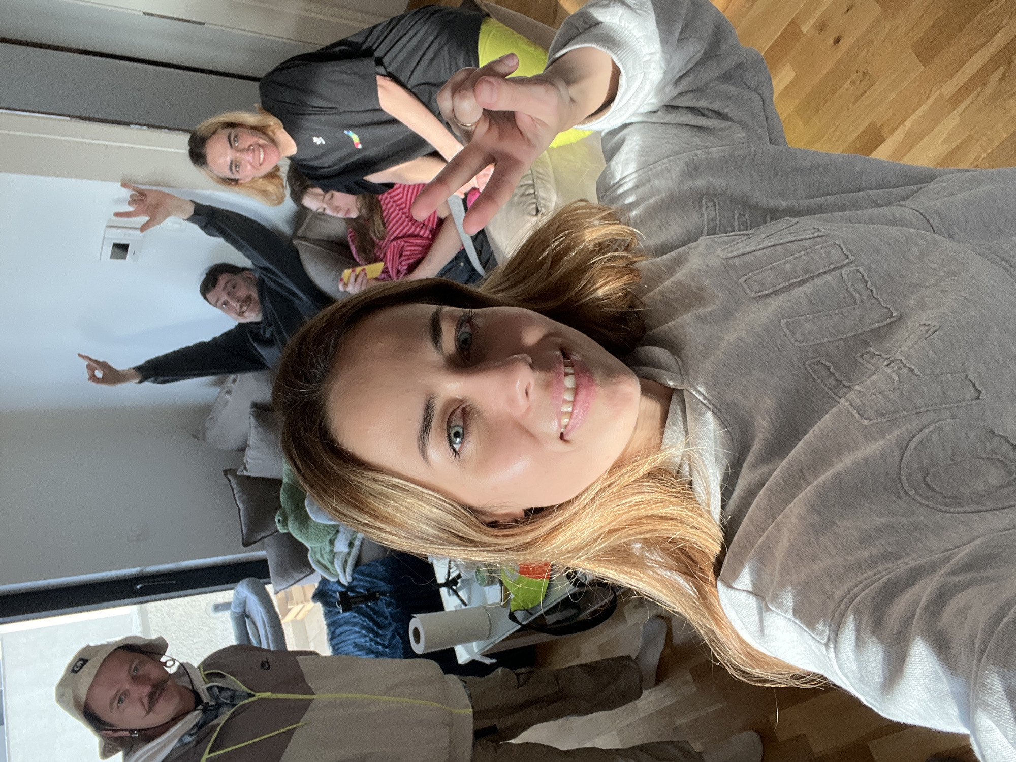 Casual gathering of six people in Montenegro home
