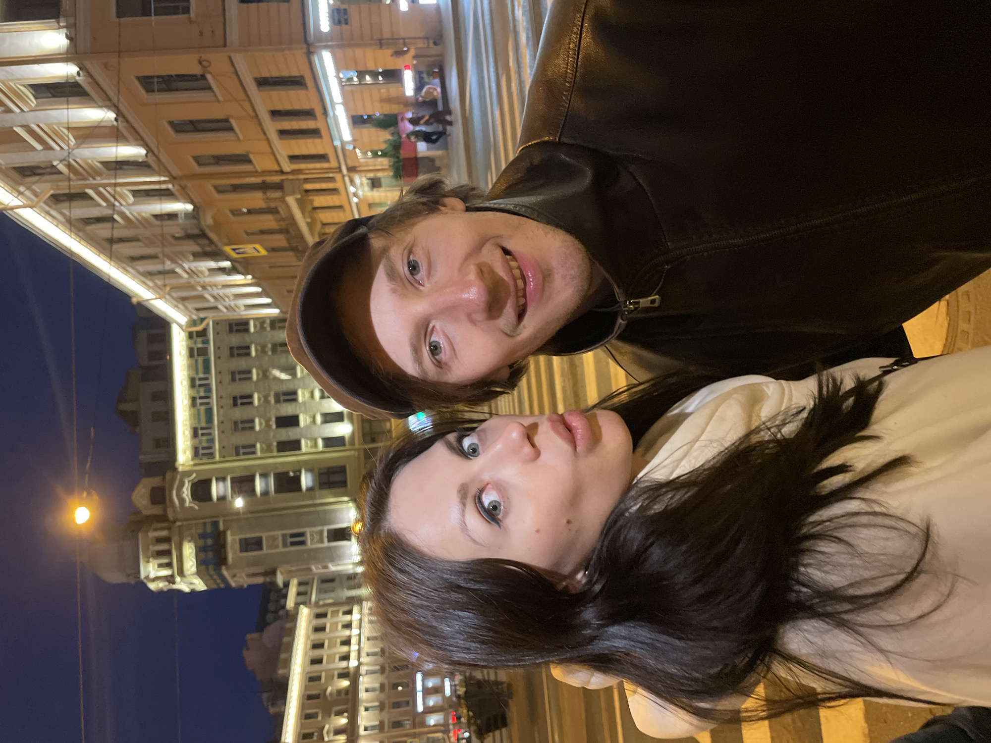 Couple Takes Nighttime Selfie on Saint Petersburg Crosswalk
