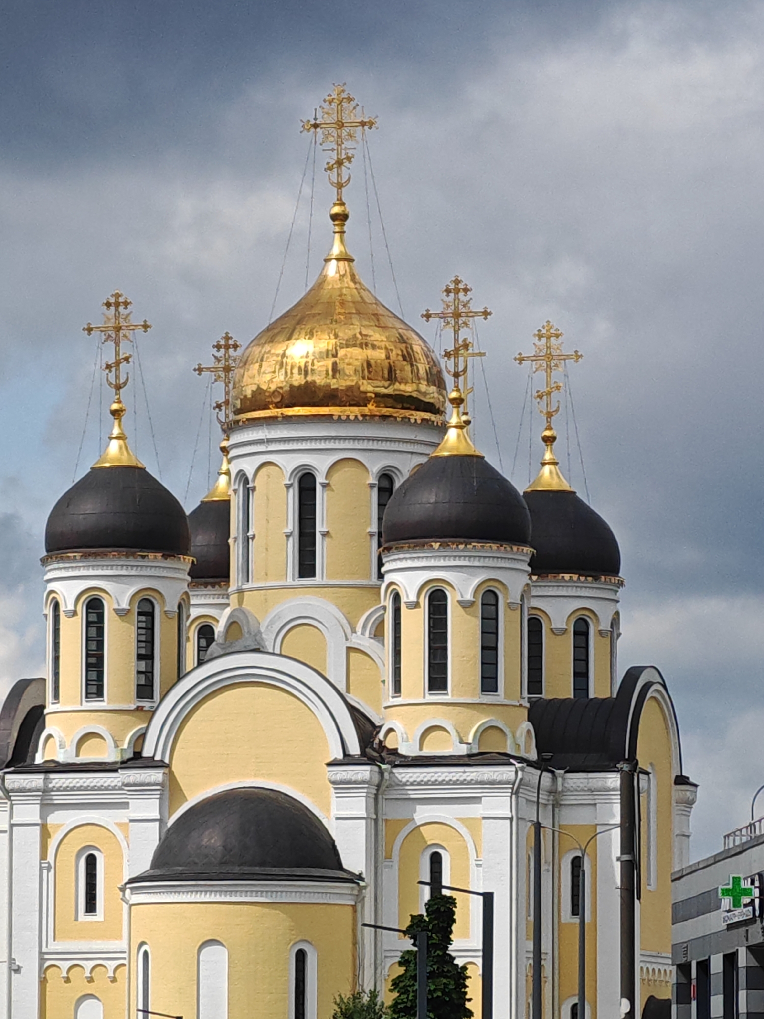 Ornate church and residential streets in an Eastern European city