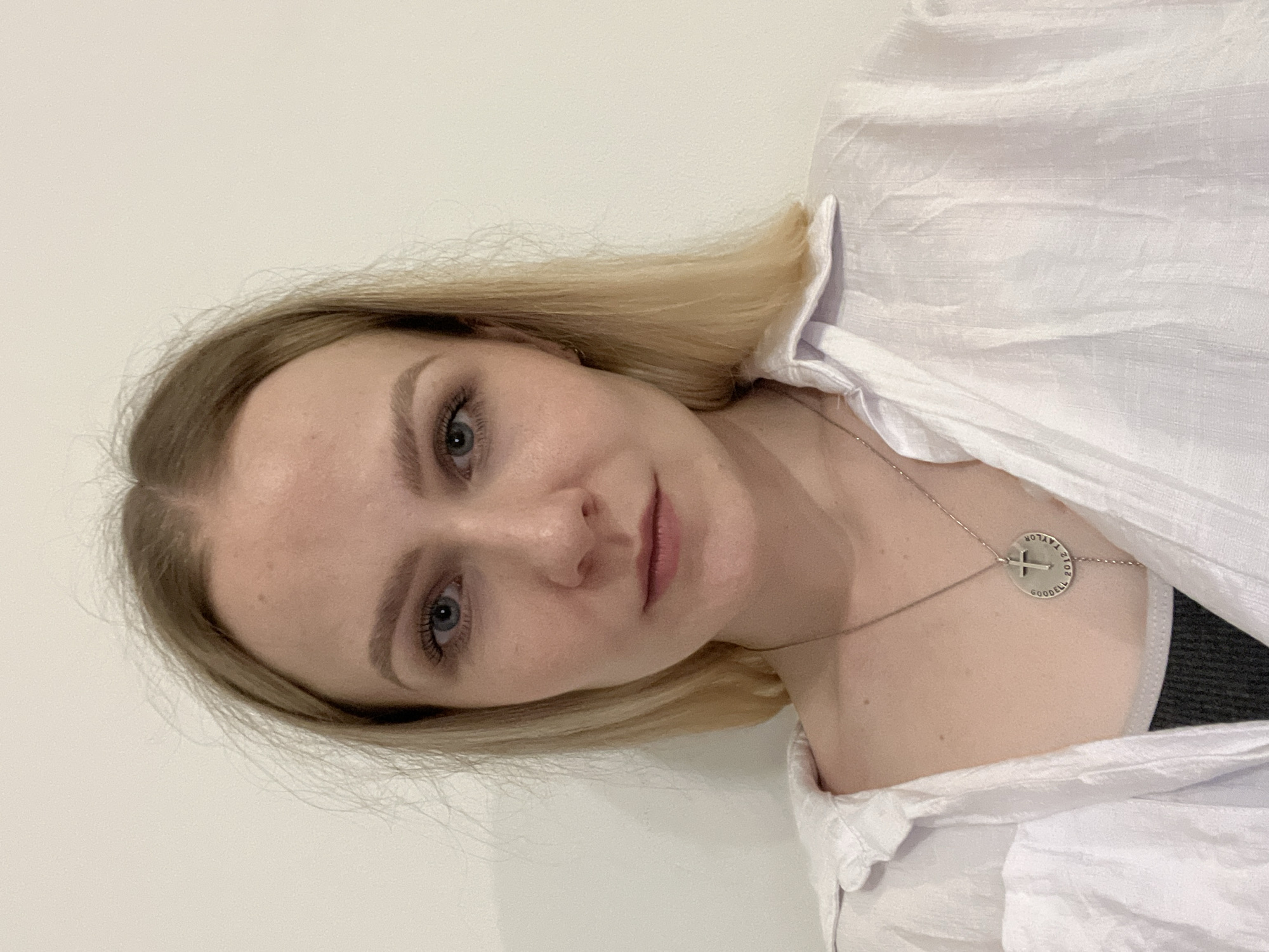 Woman photographed in white shirt in Khimki, Russia