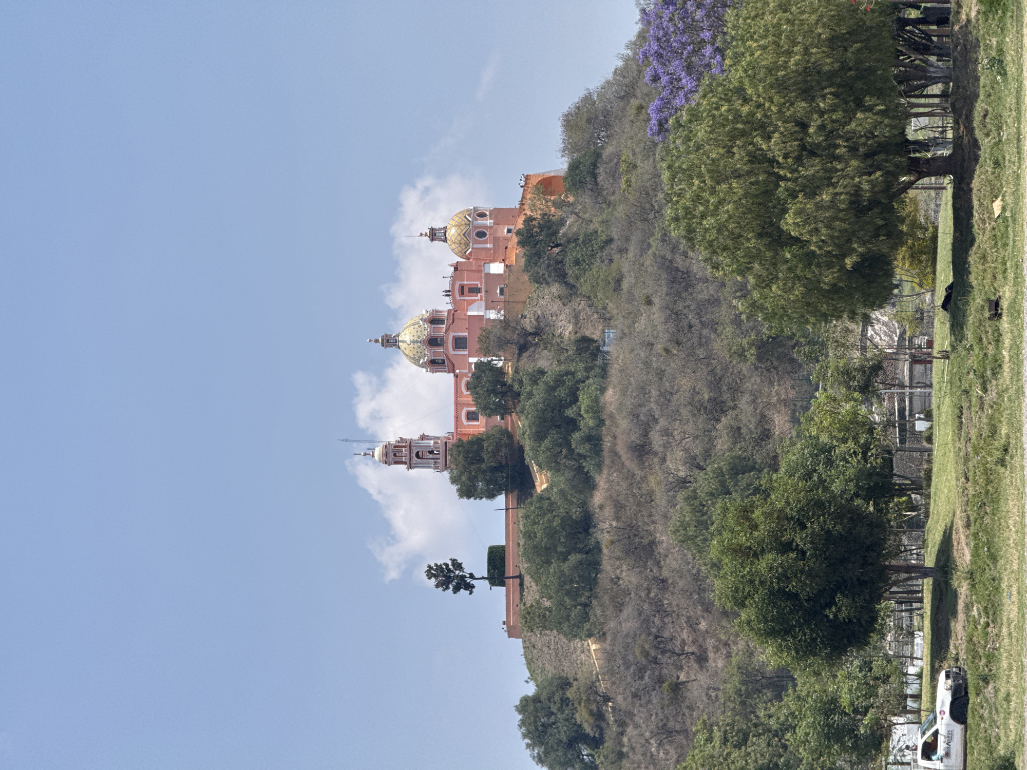 Church and garden scenes documented in Cholula, Mexico