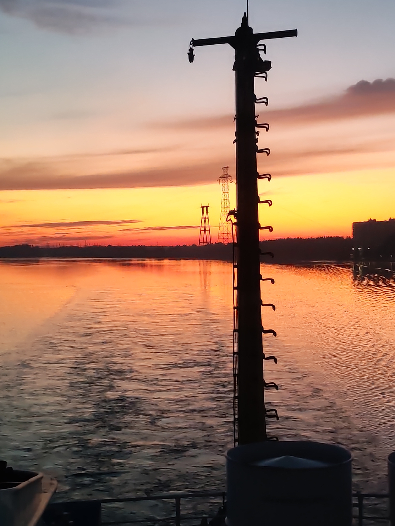 Sunset observed over Volga River near Konakovo, Russia