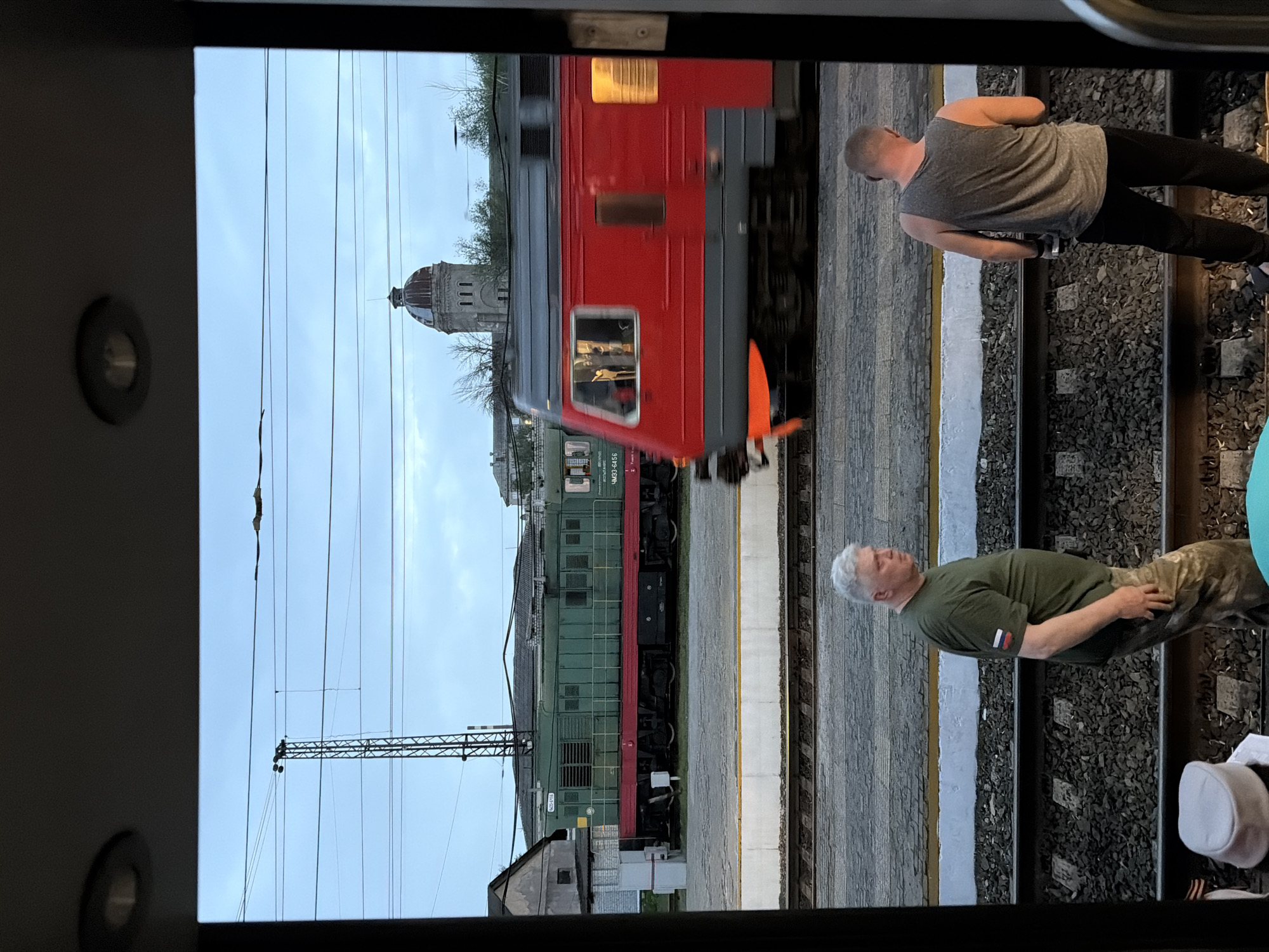 Evening train stop documented at Rtishchevo station, Russia