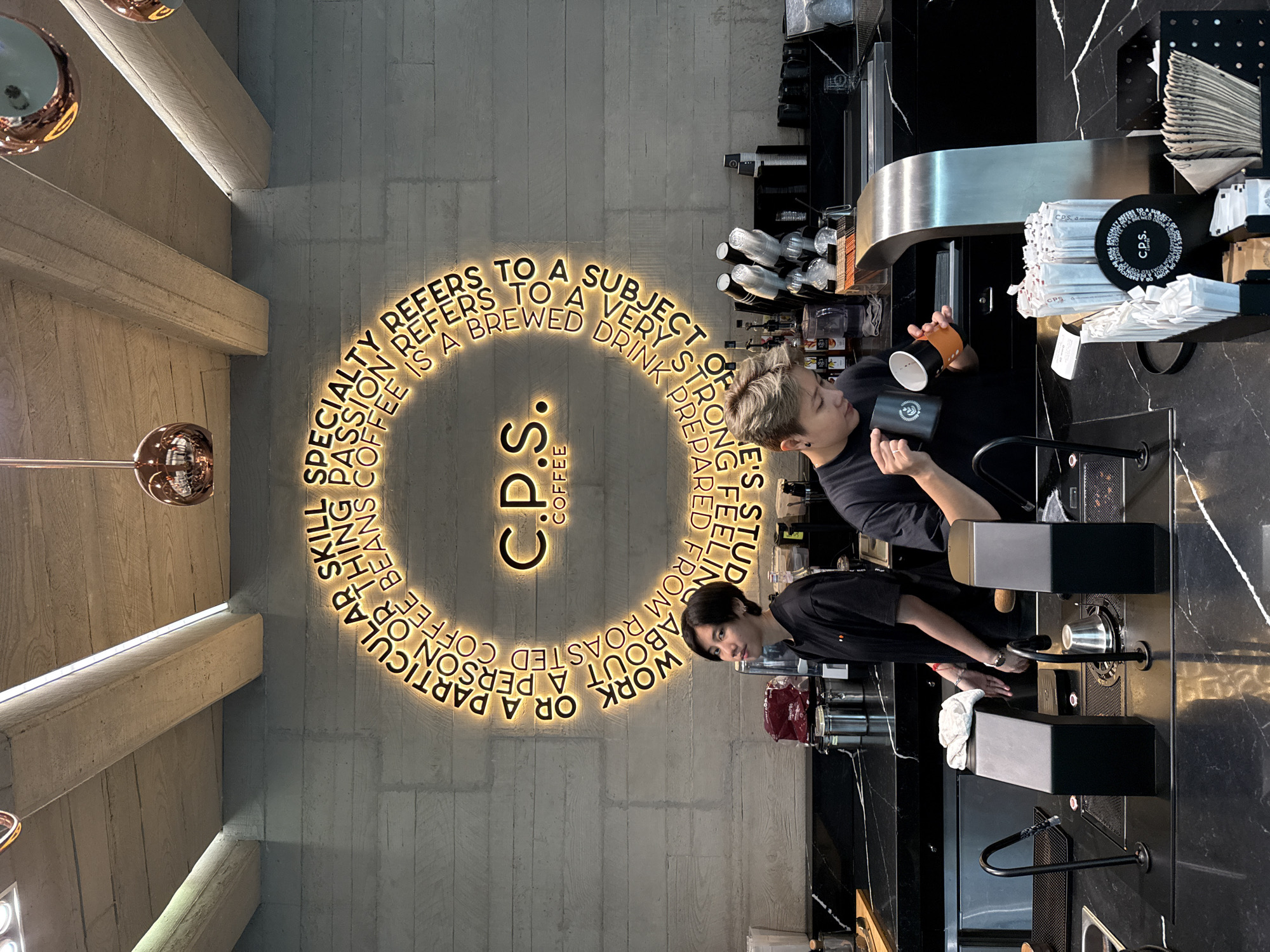 Modern coffee shop interior documented in Bangkok early morning