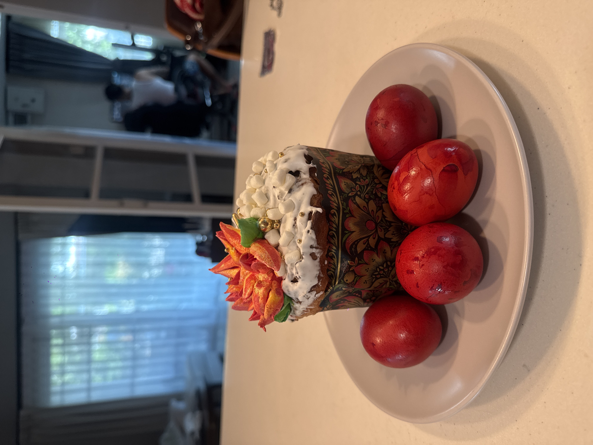 Traditional Easter cake and eggs photographed in Chalong, Thailand
