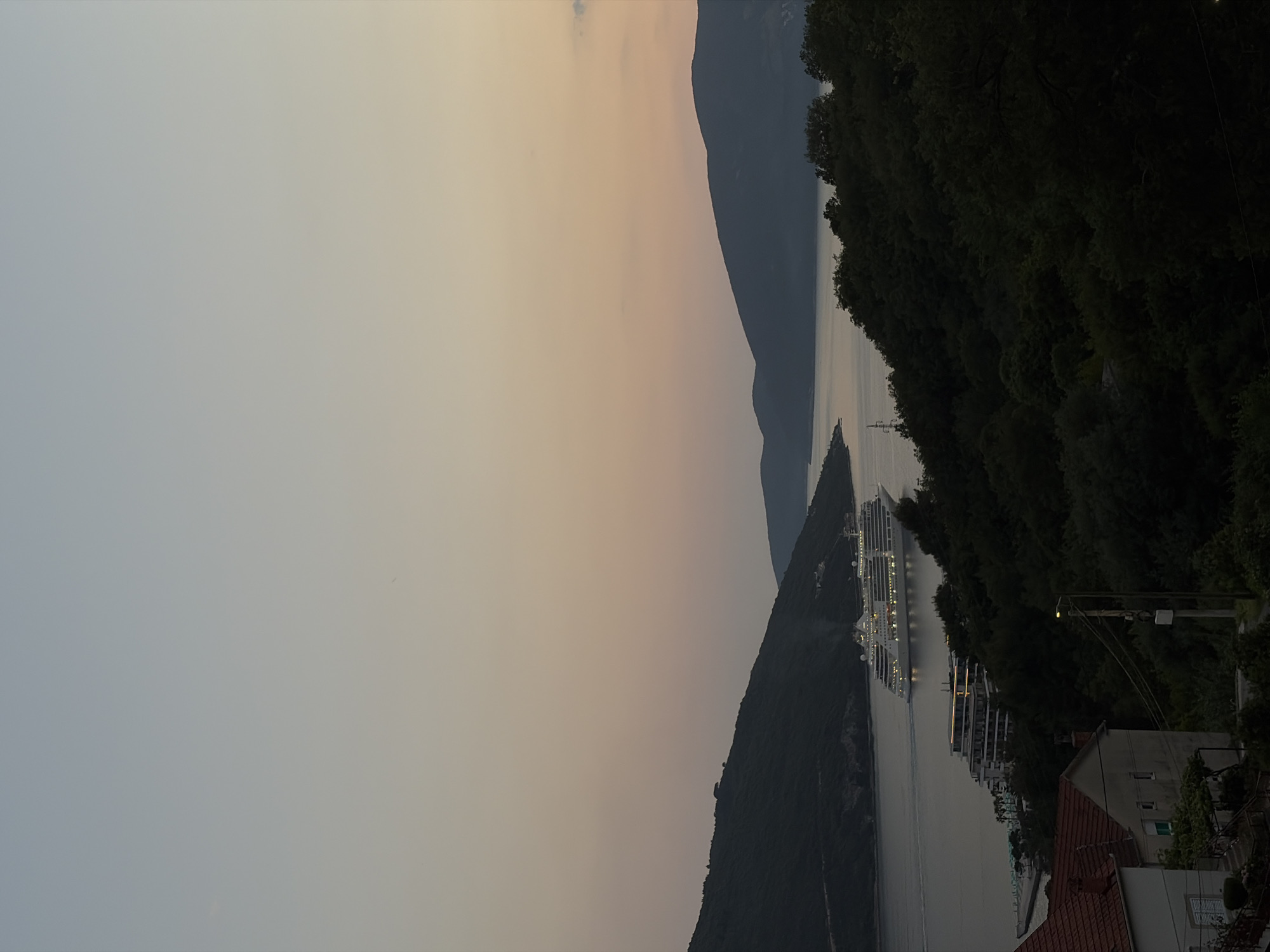 Two cruise ships spotted in Kumbor bay at dusk