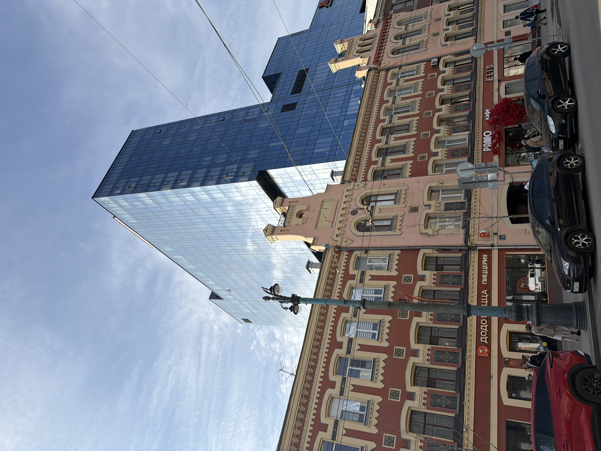 Architectural contrast documented in downtown Voronezh street scenes