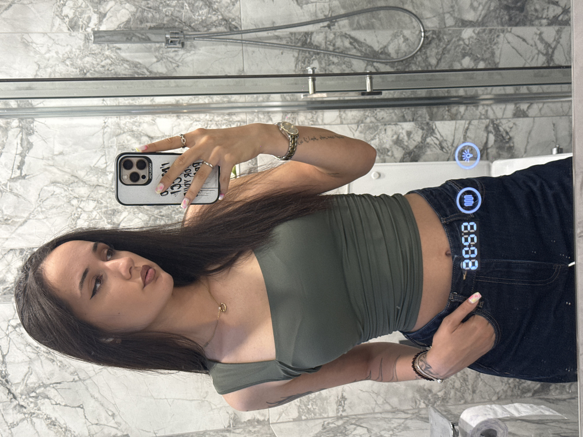 Mirror selfie in a Shumen bathroom, two quick takes