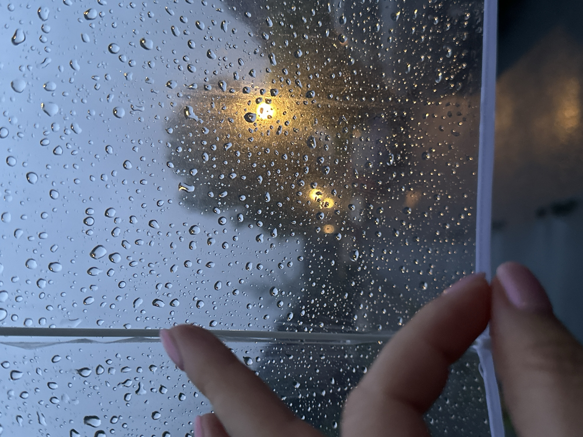 Rainy evening walk documented through umbrella in Krefeld, Germany