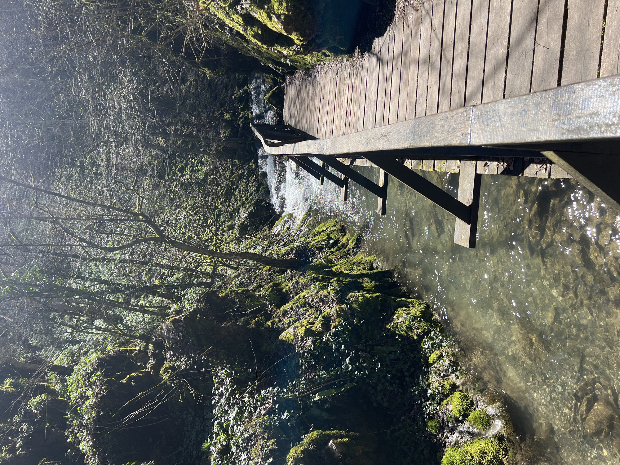 Wooden bridge spans stream in Teteven, Bulgaria countryside