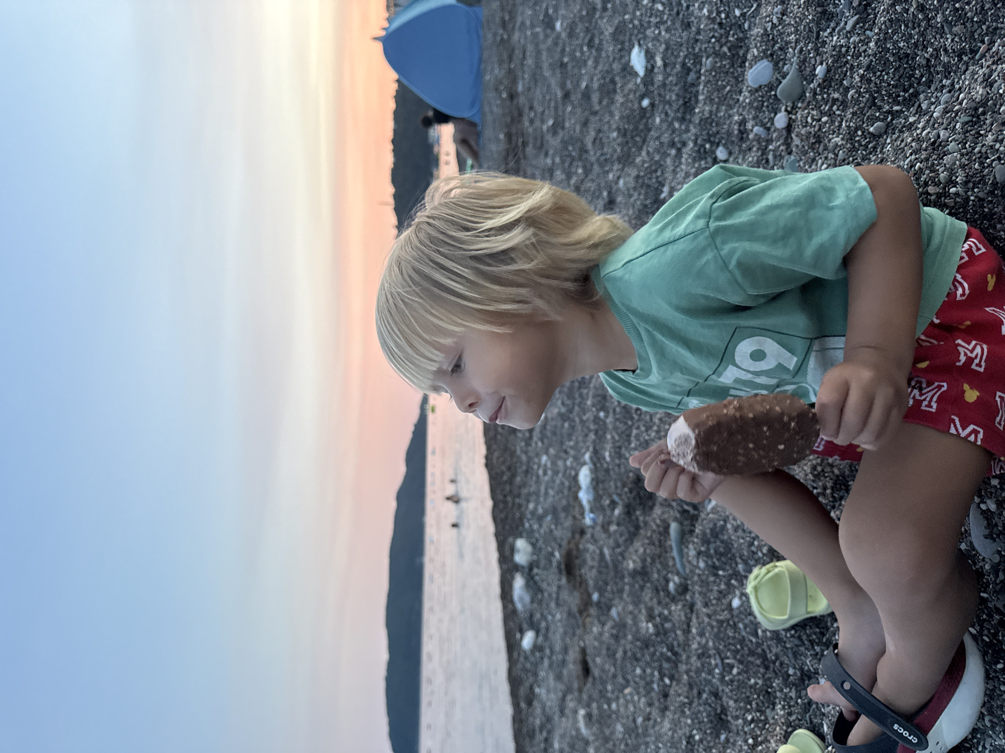 Late afternoon on a pebble beach in Boreti, Montenegro