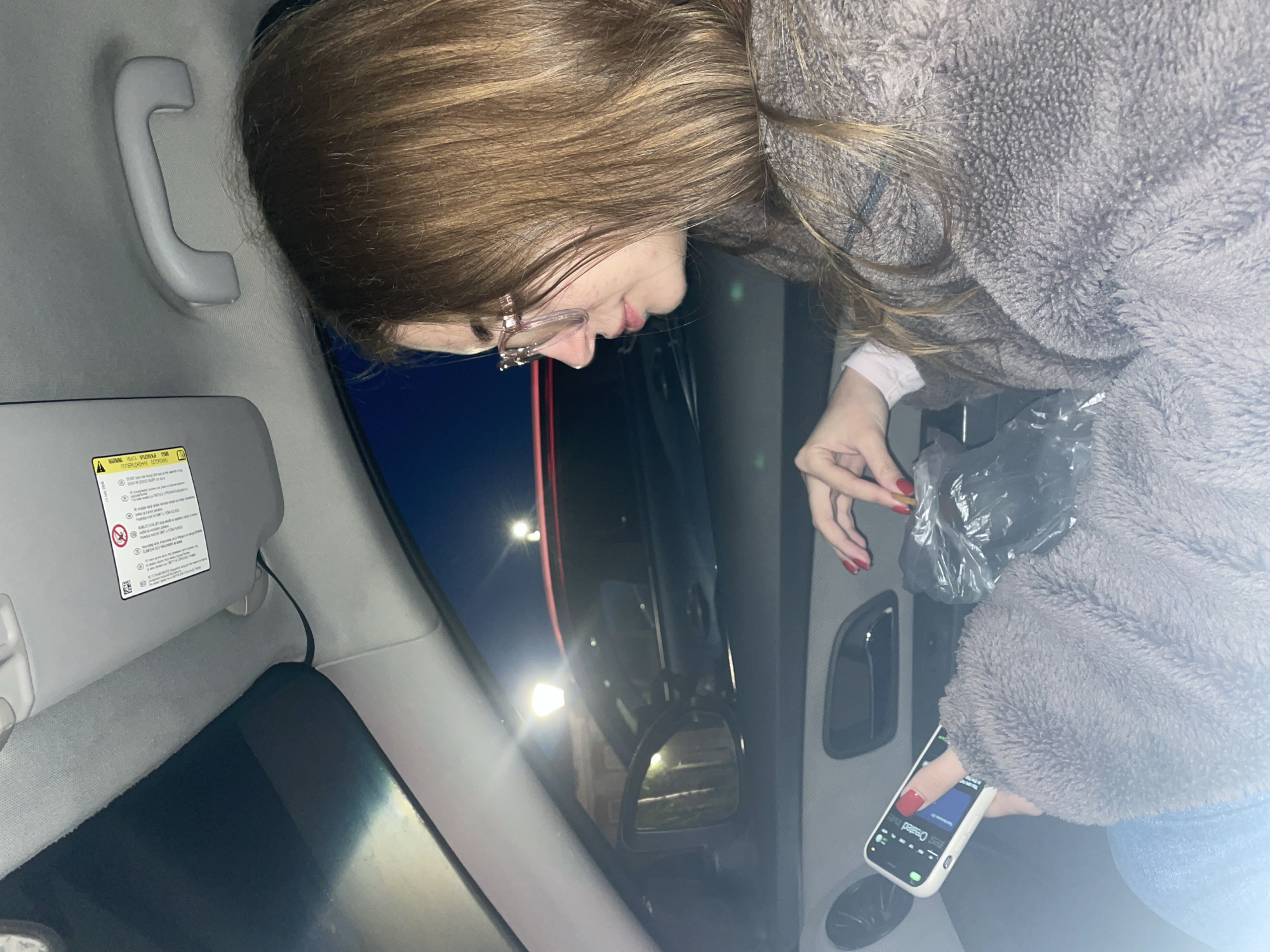 Nighttime car journey documented in Semyonov, Russia