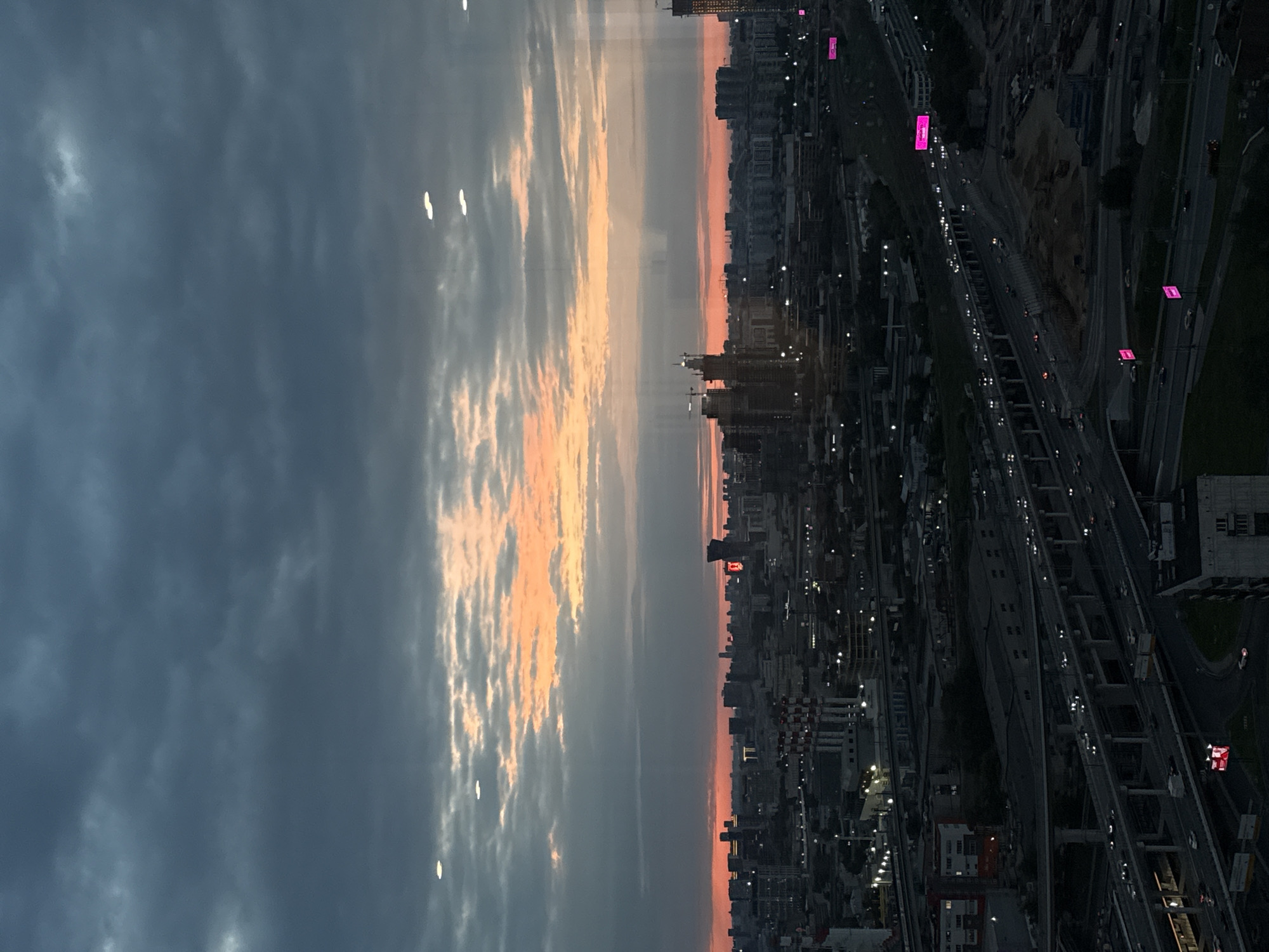 Khimki skyline at dusk along the Moscow Canal