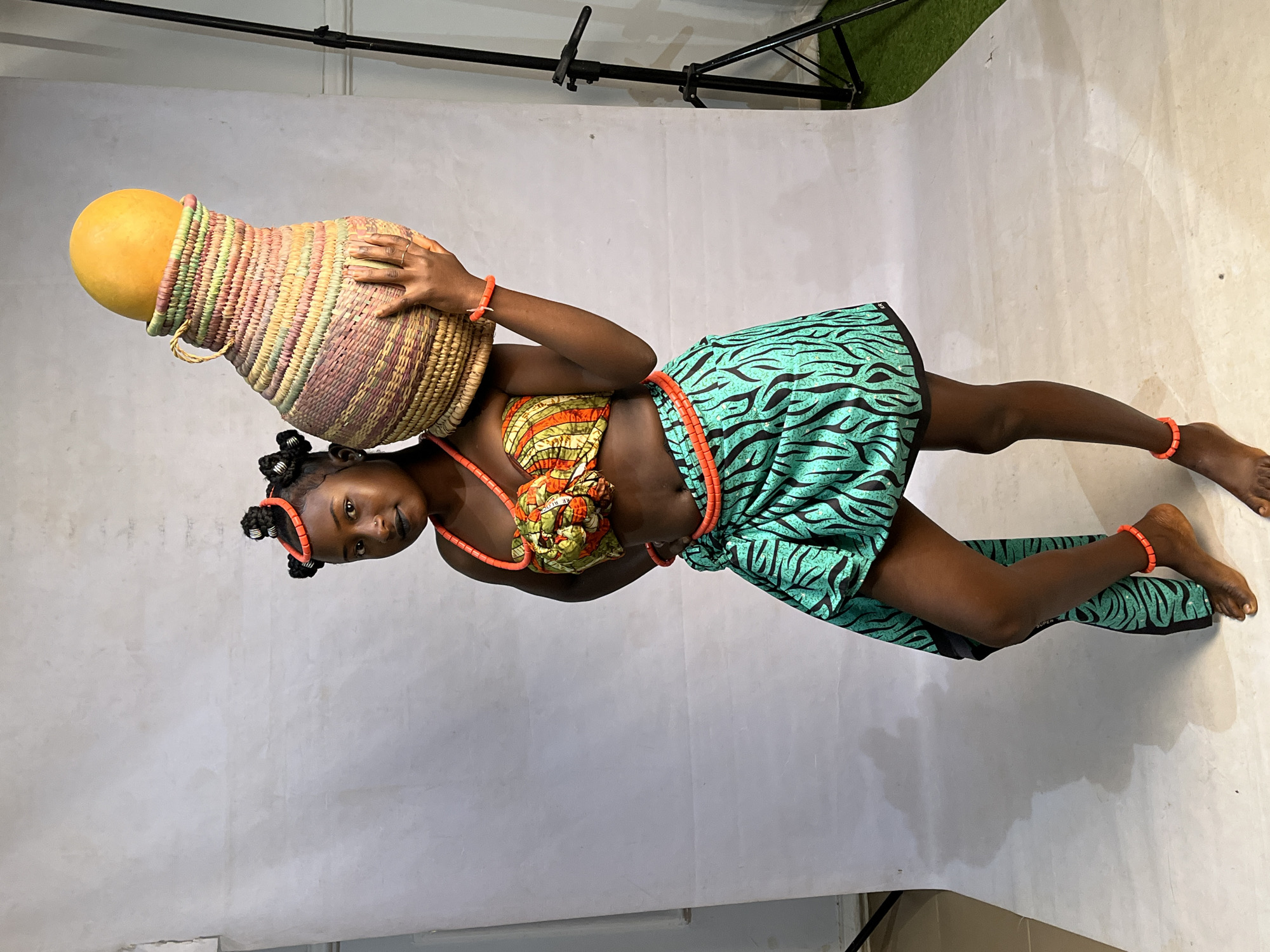 Traditional beaded jewelry on display in a Nigerian studio shoot