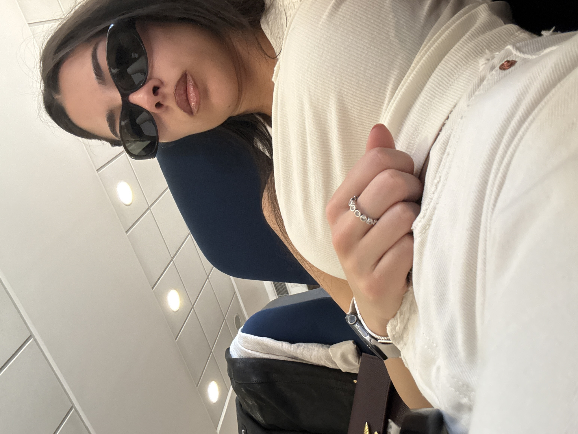 Woman takes selfie aboard aircraft near Sofia