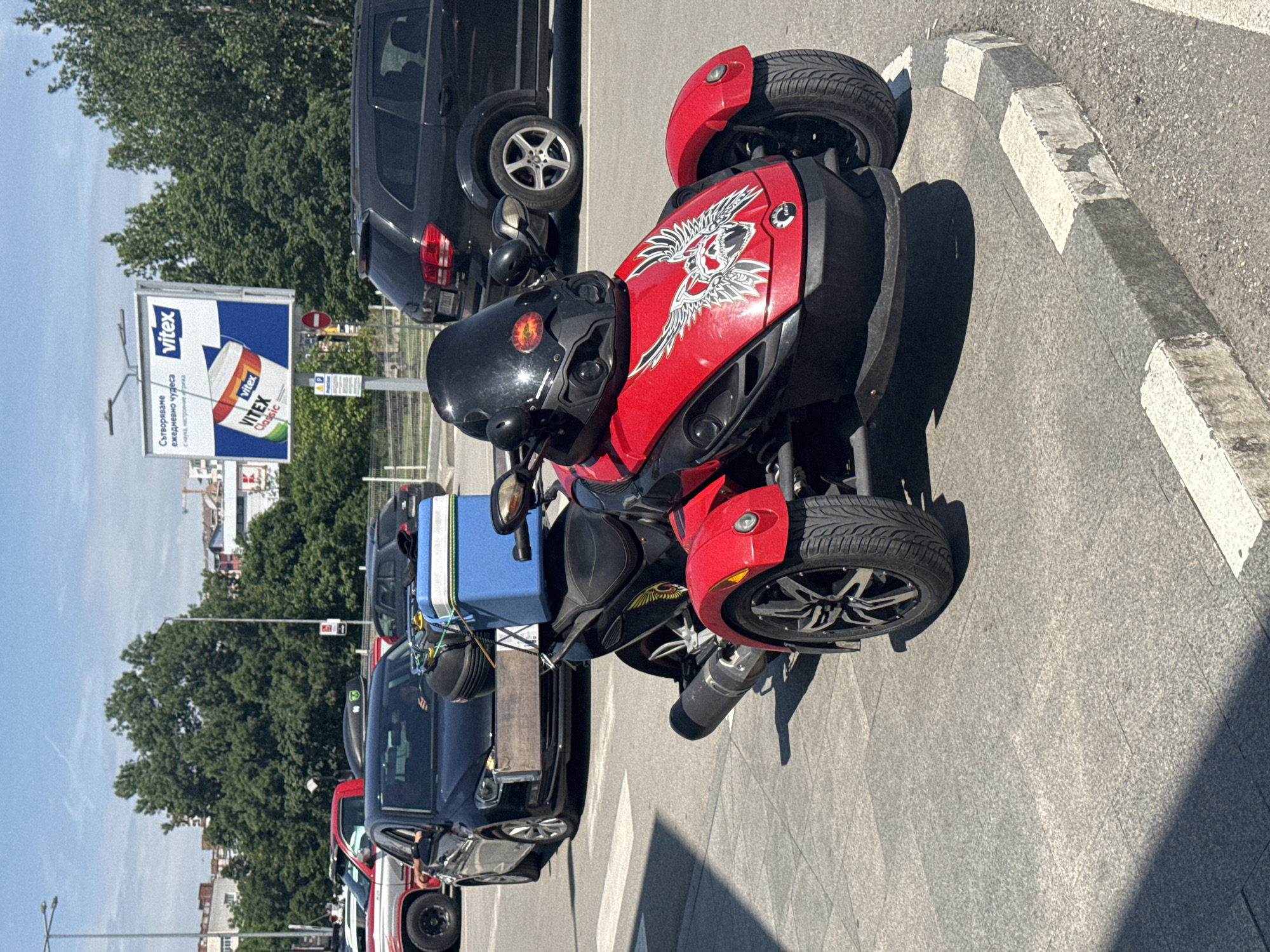 Red Can-Am Spyder spotted parked in Veliko Tarnovo Bulgaria