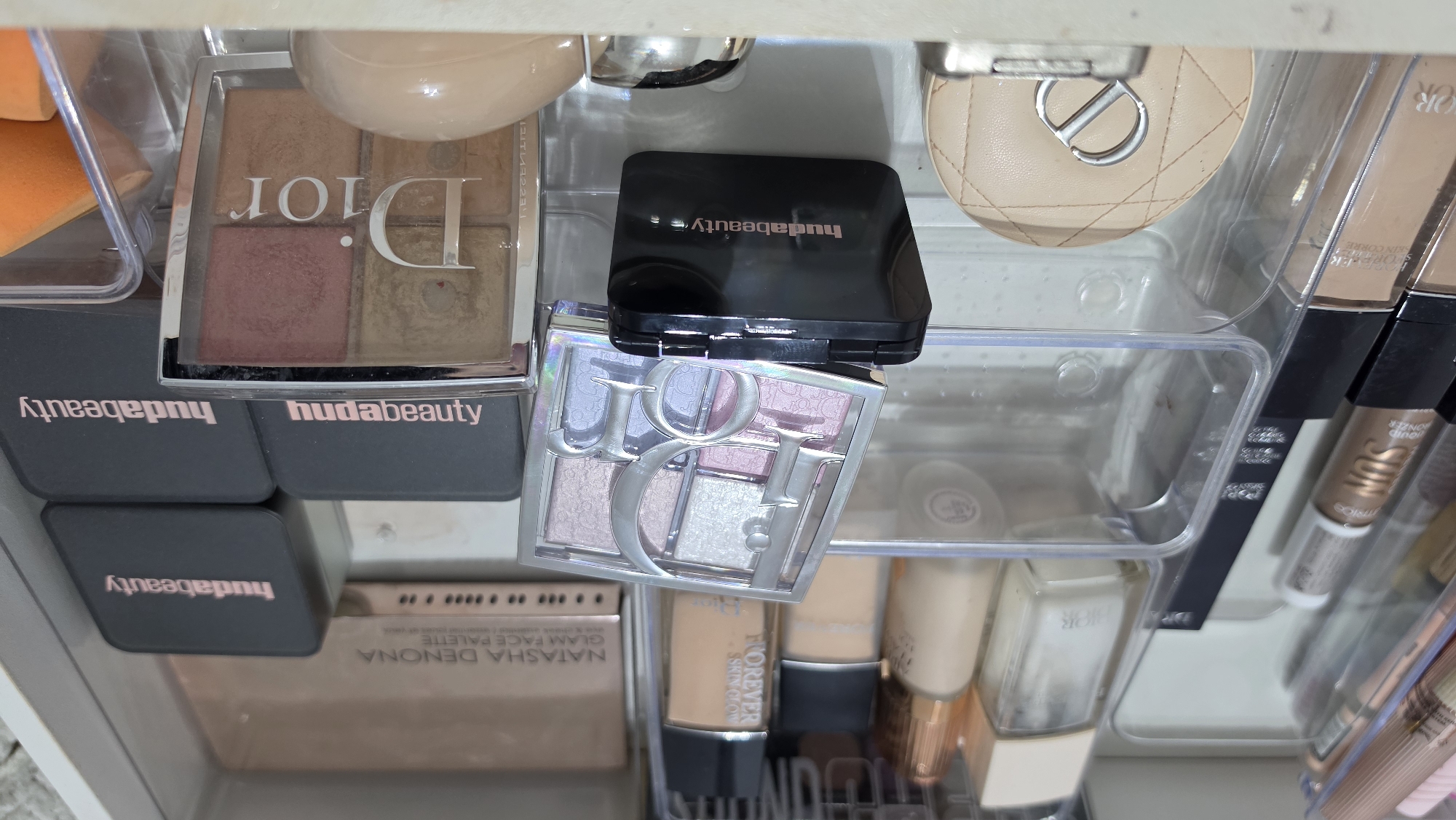 Luxury makeup collection displayed in London drawer