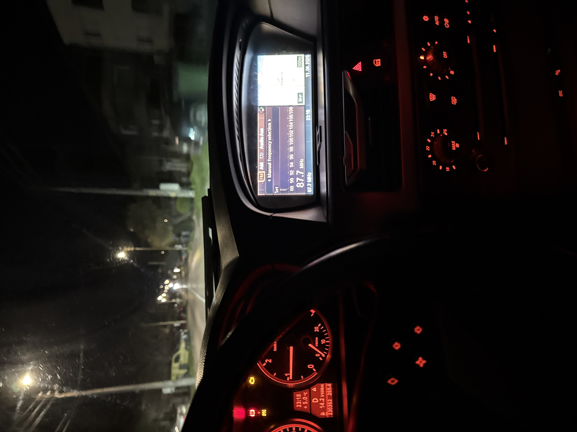 Night driving captured in Pleven with illuminated dashboard display