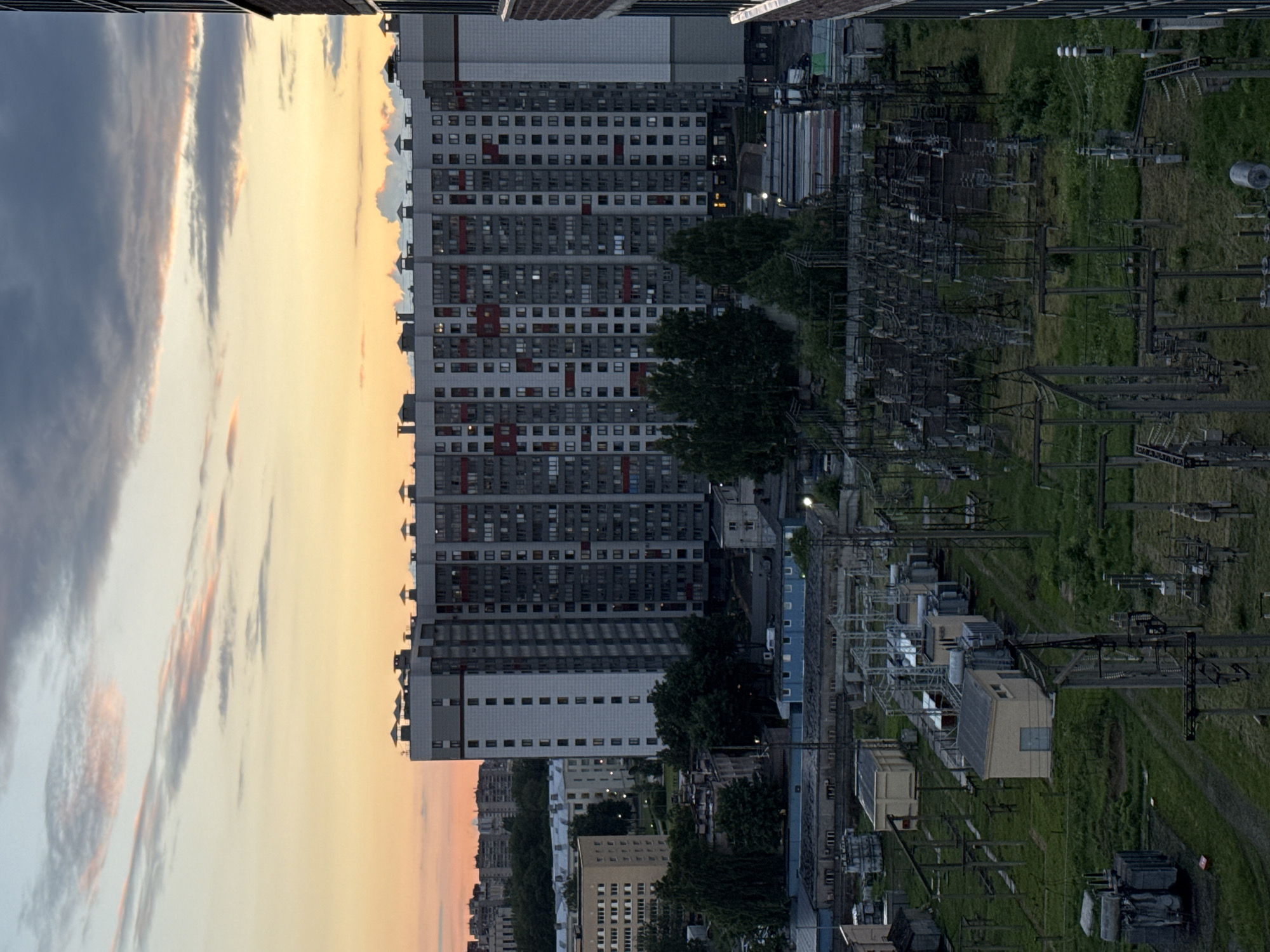 Dusk aerial views of Sinyavino's residential and industrial areas