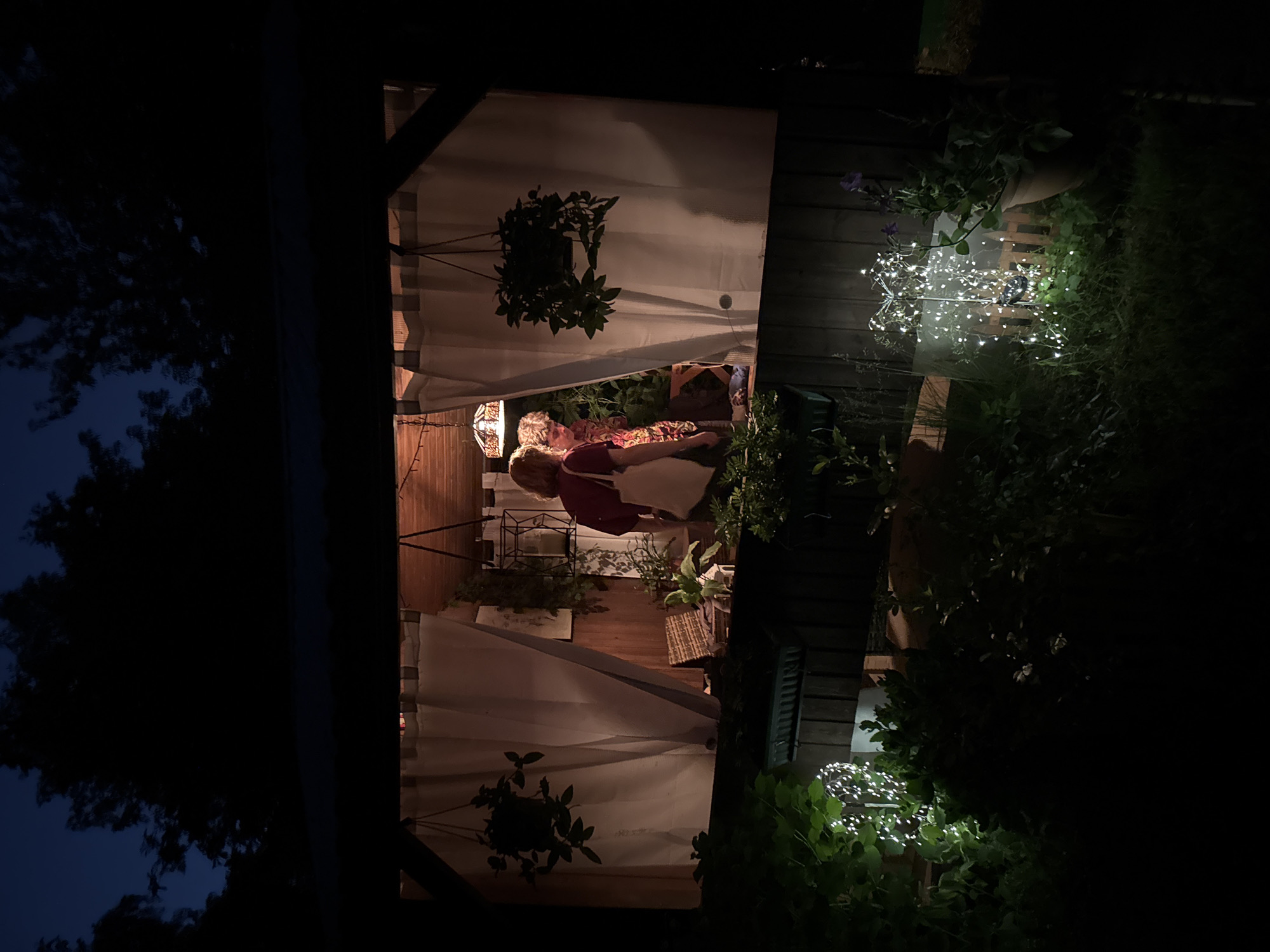 Evening gathering features decorated chocolate cake in Moscow patio