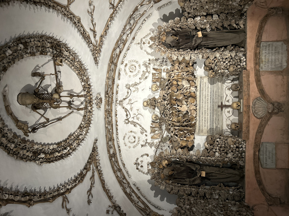 Tourist documents Rome's bone chapel ossuary decorations