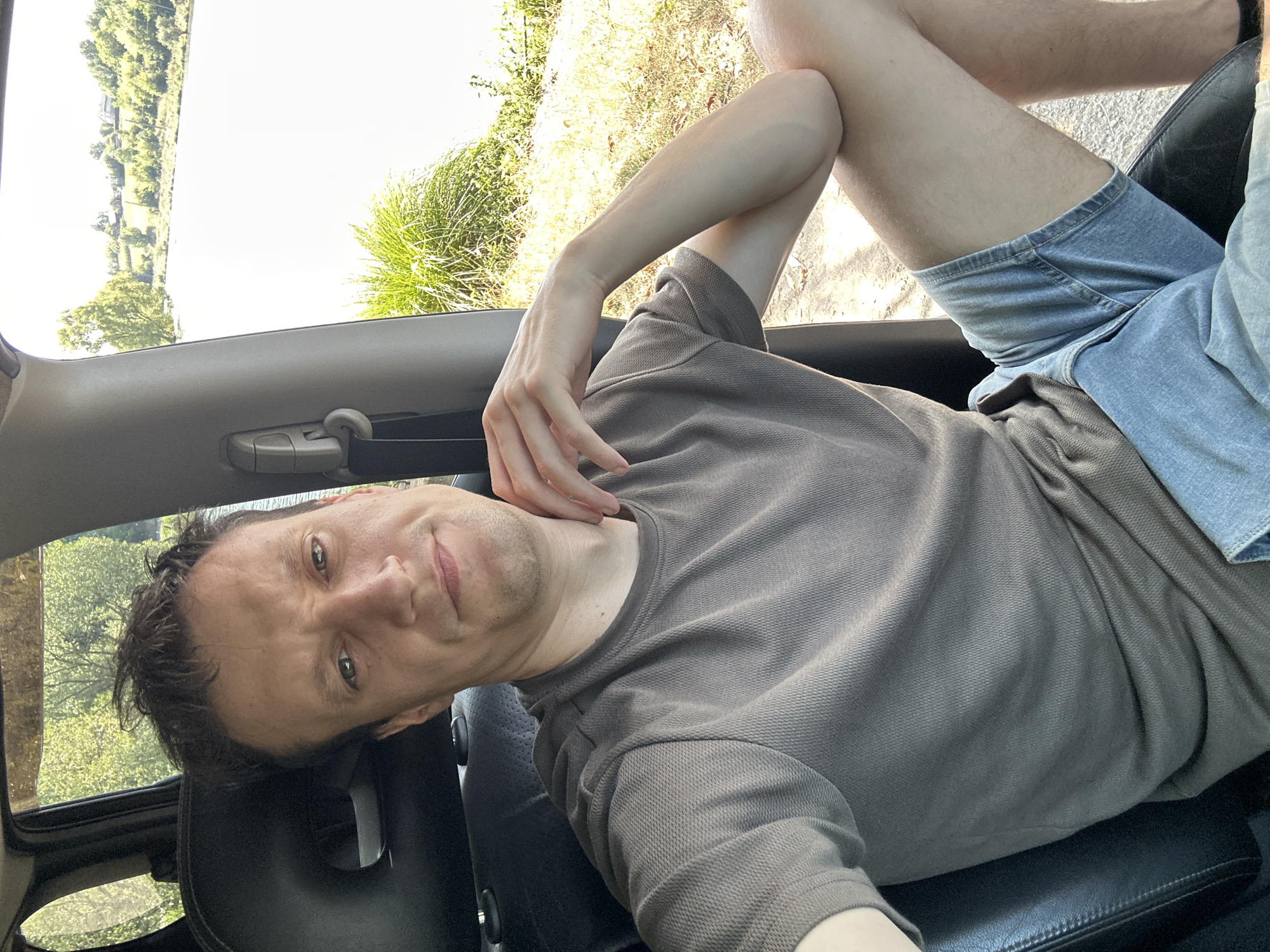 Car selfie session parked near a lake in Makiv, Ukraine