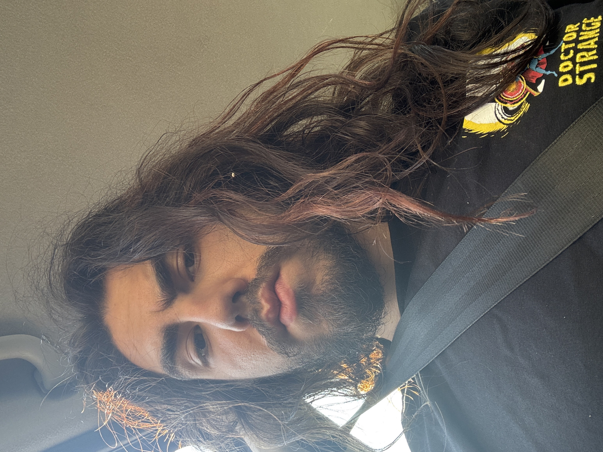 In-car selfie series with a stray construction site shot