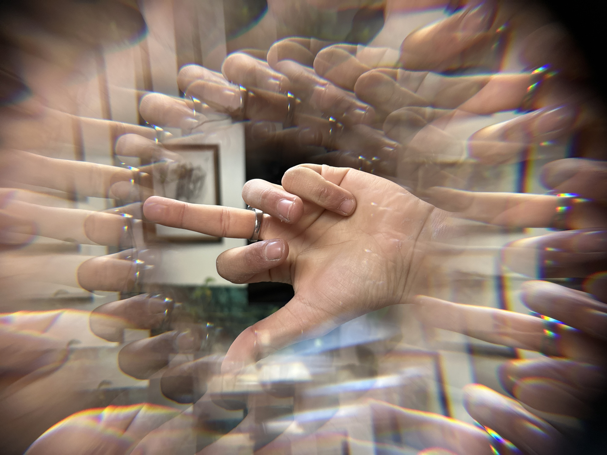 Artistic prism photography session captures peace signs in Palaiseau