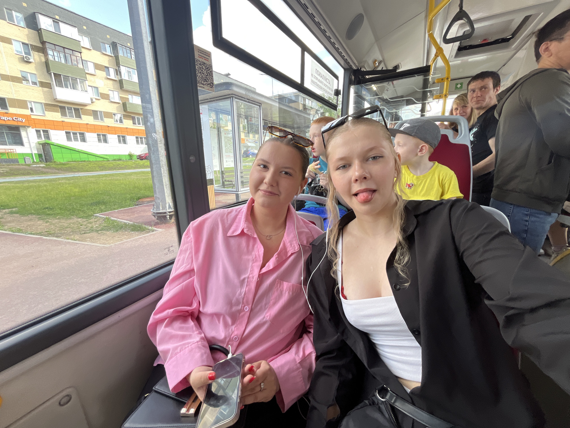 Bus selfies and casual moments during Perm transit ride