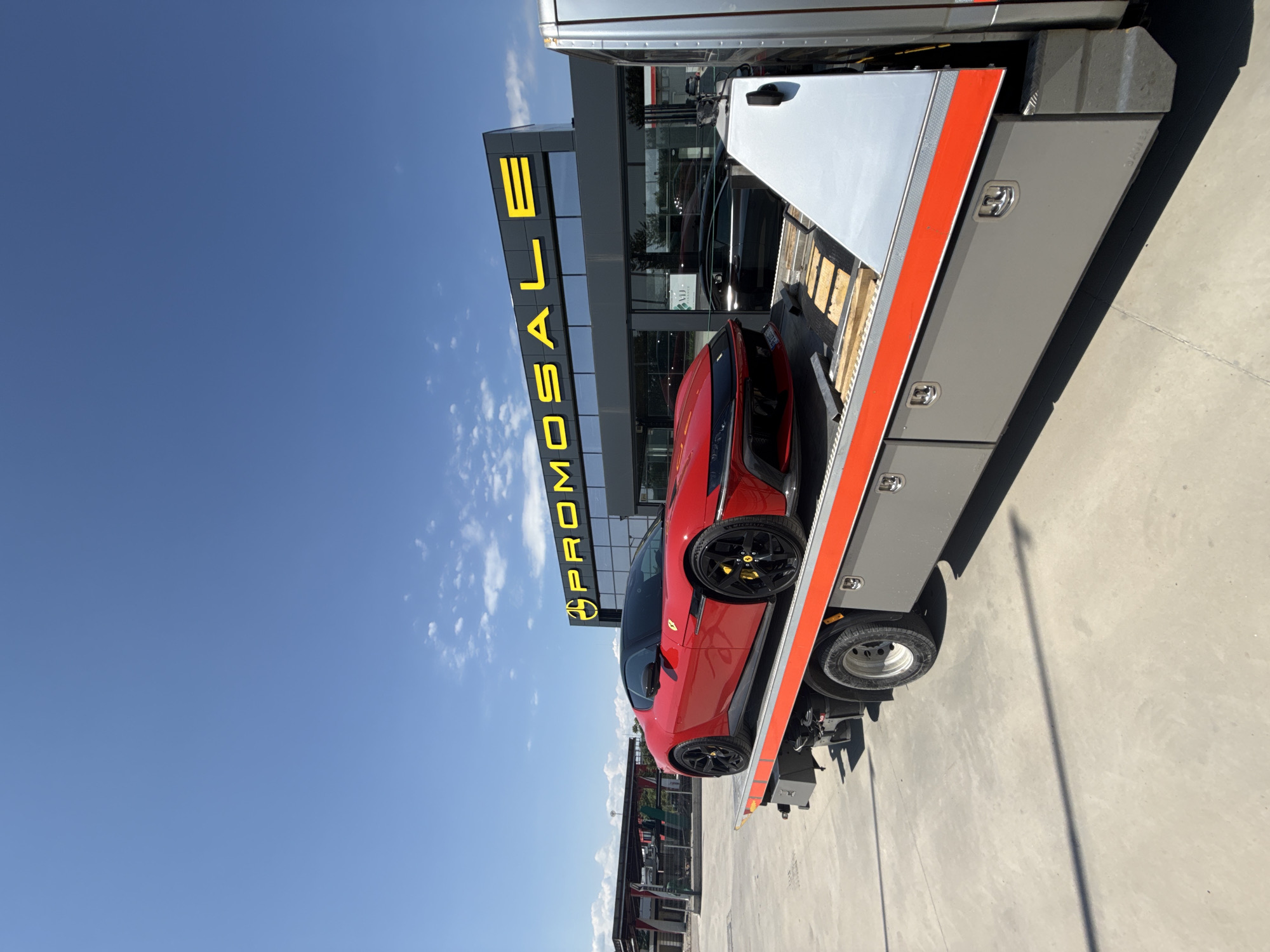 Ferrari SF90 transported on flatbed truck in Plovdiv