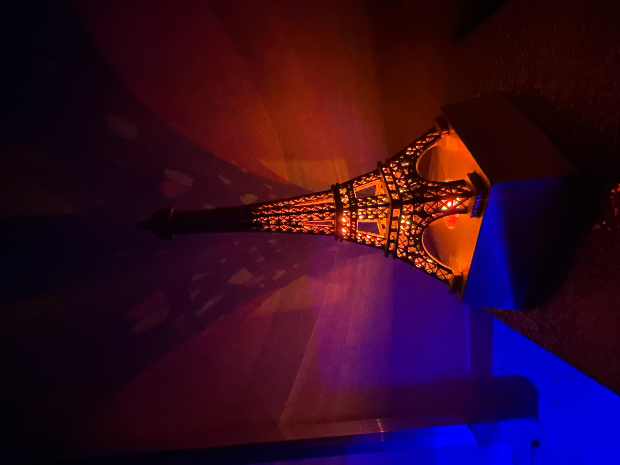 Eiffel Tower replica and spooky decor in Opoczno at night