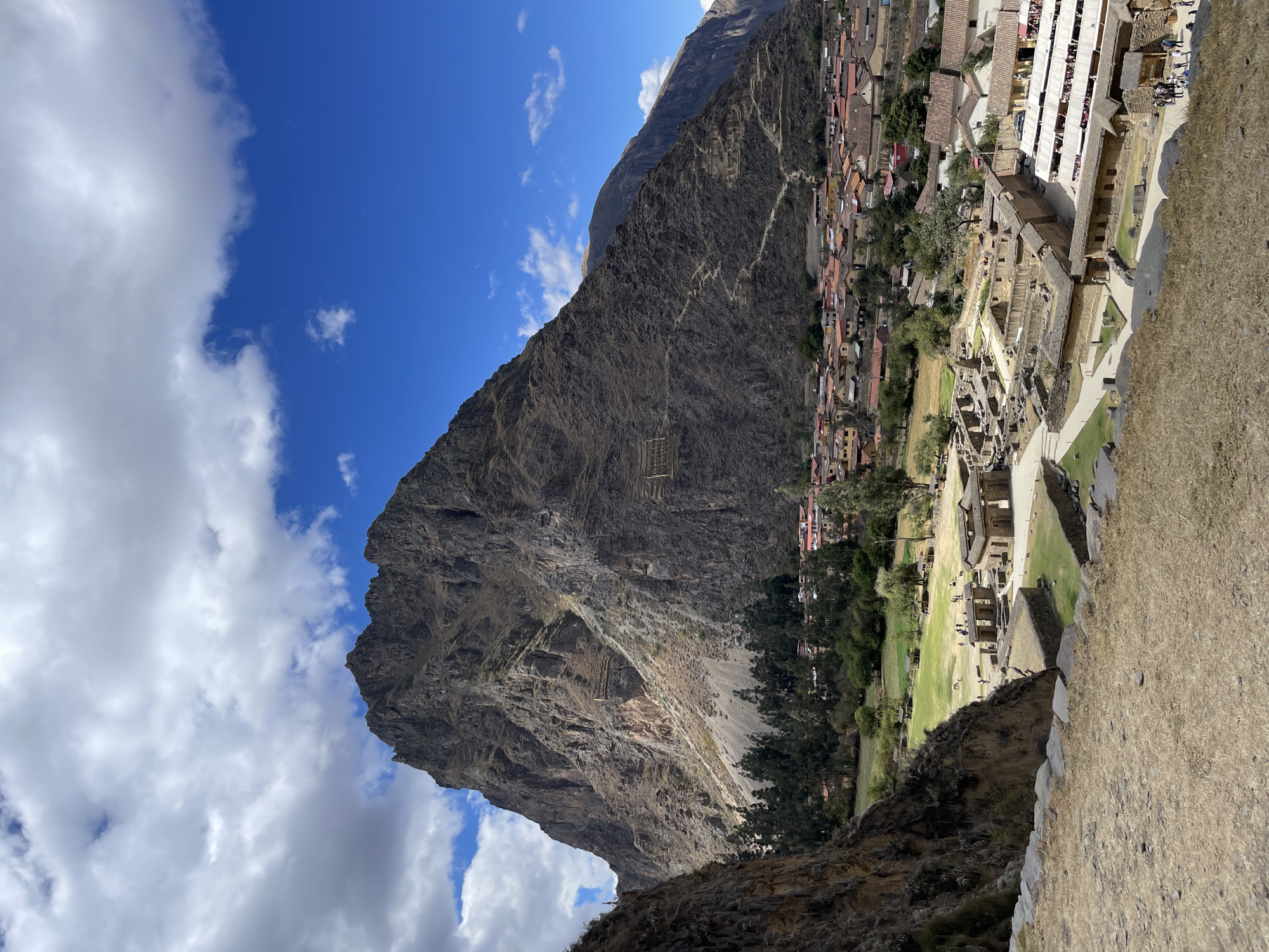 Ground and aerial views of Ollantaytambo's Inca ruins, Peru