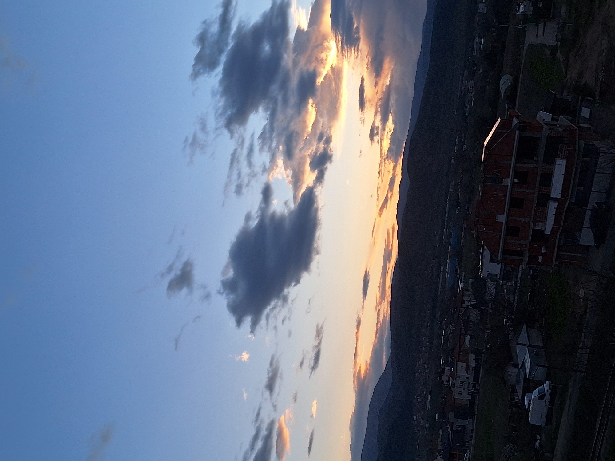 Evening skyline documented from rooftop in Blagoevgrad, Bulgaria