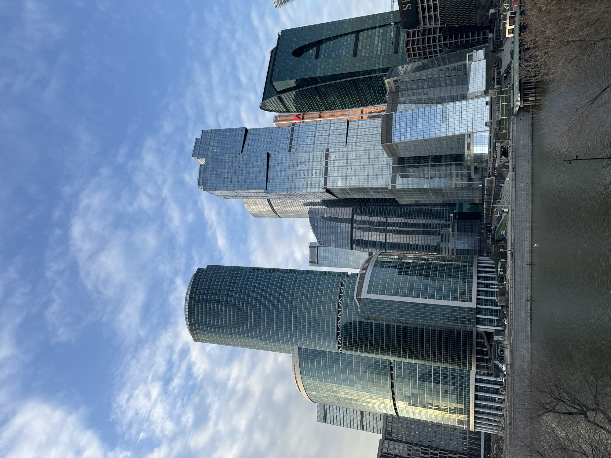Moscow City skyscrapers photographed from Khimki area