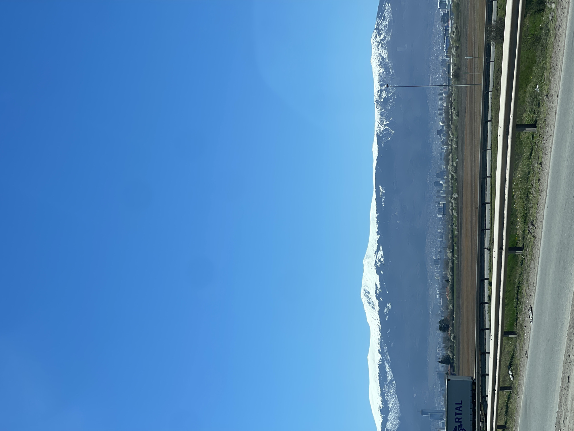 Snow-covered Vitosha Mountains viewed from highway near Sofia
